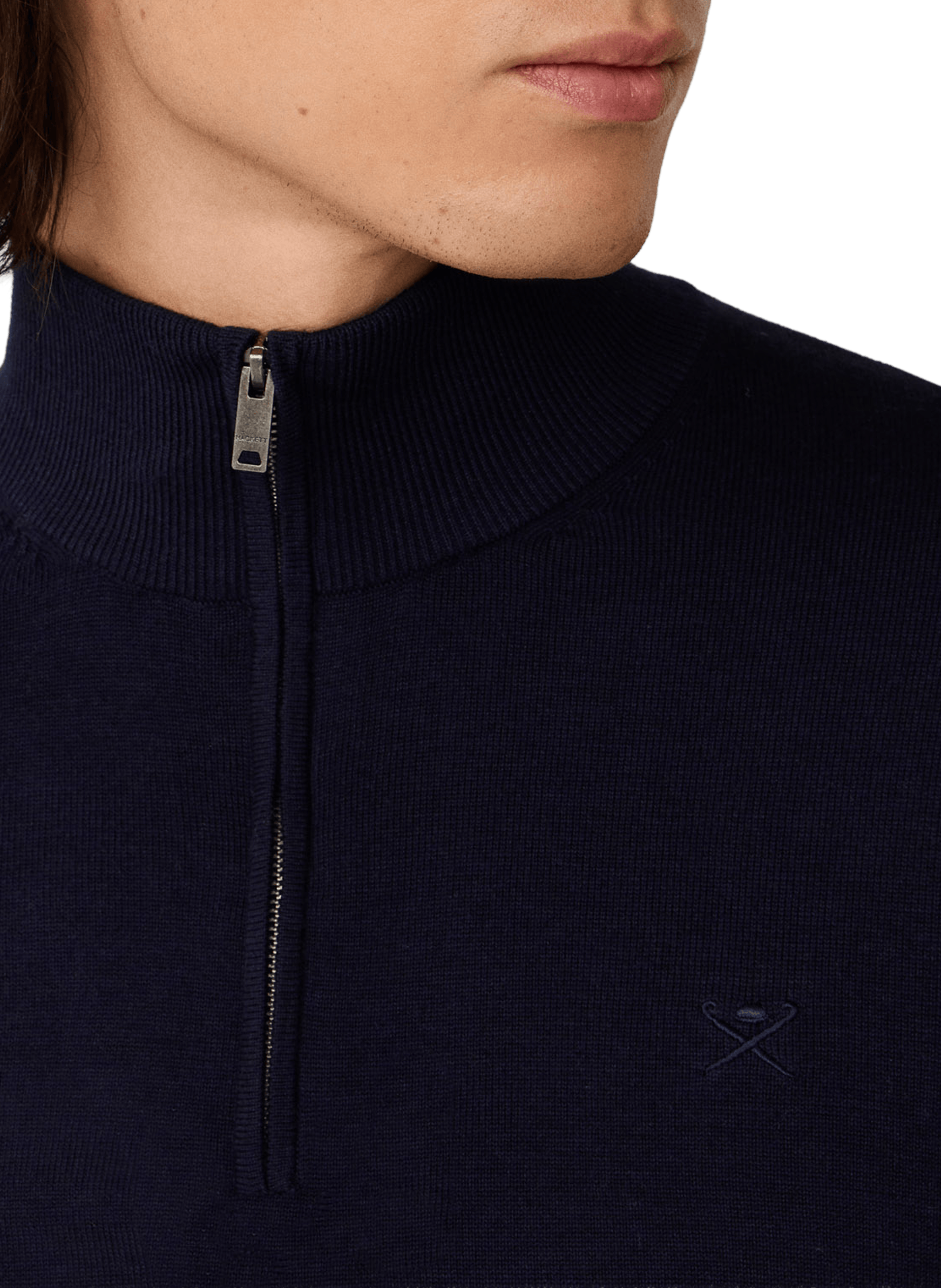 Cotton and silk zip-neck jumper HACKETT Blue