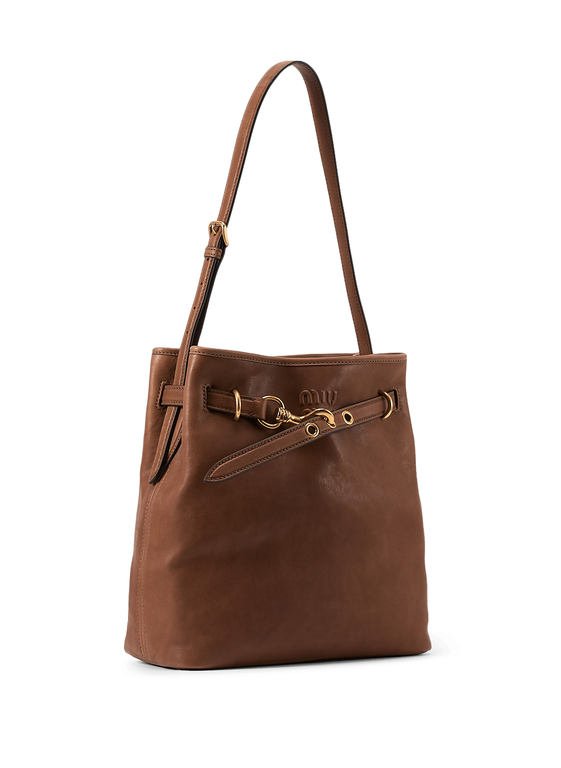 Sac seau en cuir grainé MIU MIU Marron