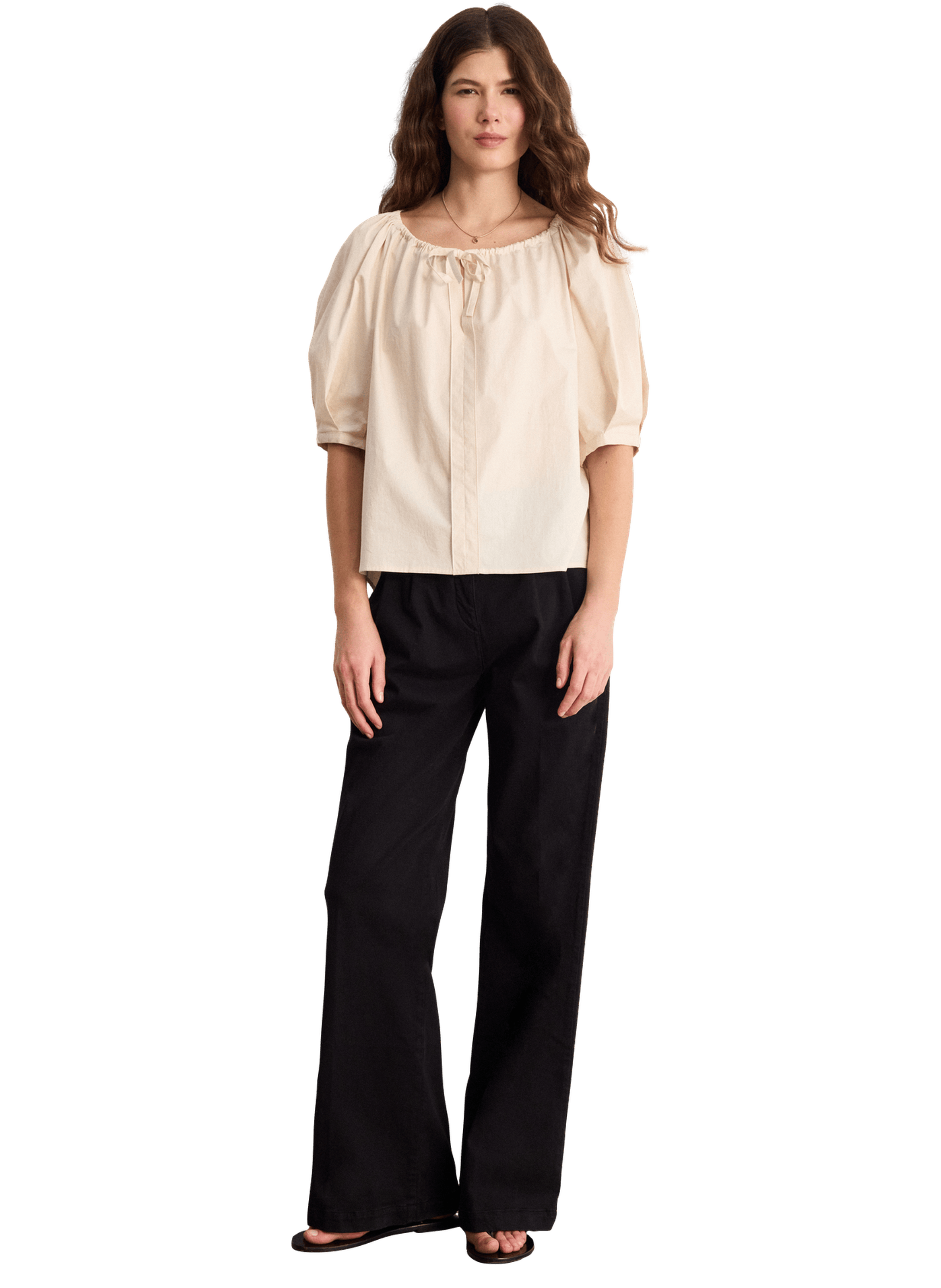 Blouse encolure élastiquée en coton - cerise PABLO Beige