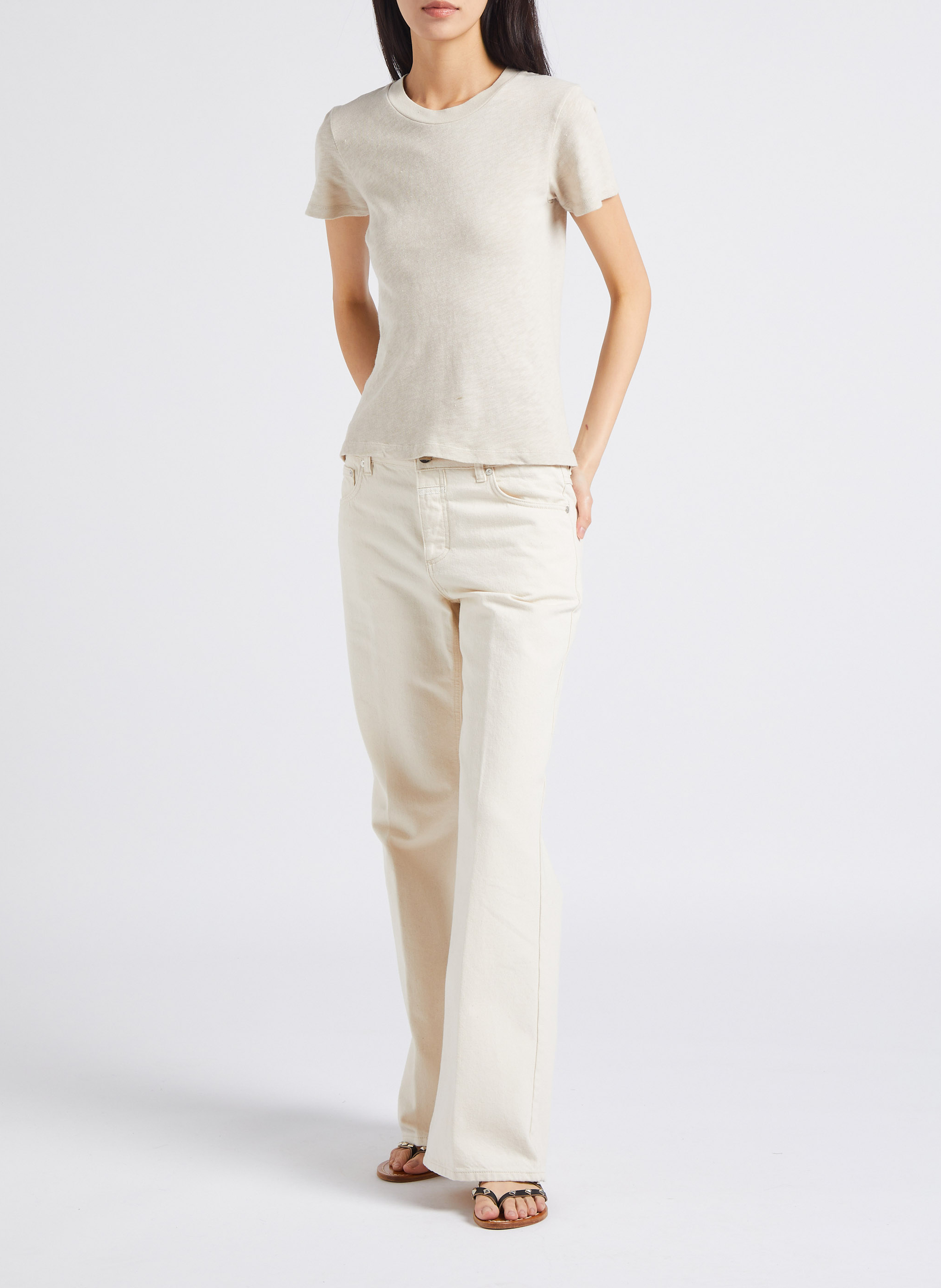 Tee-shirt col rond droit en coton sonoma AMERICAN VINTAGE Beige