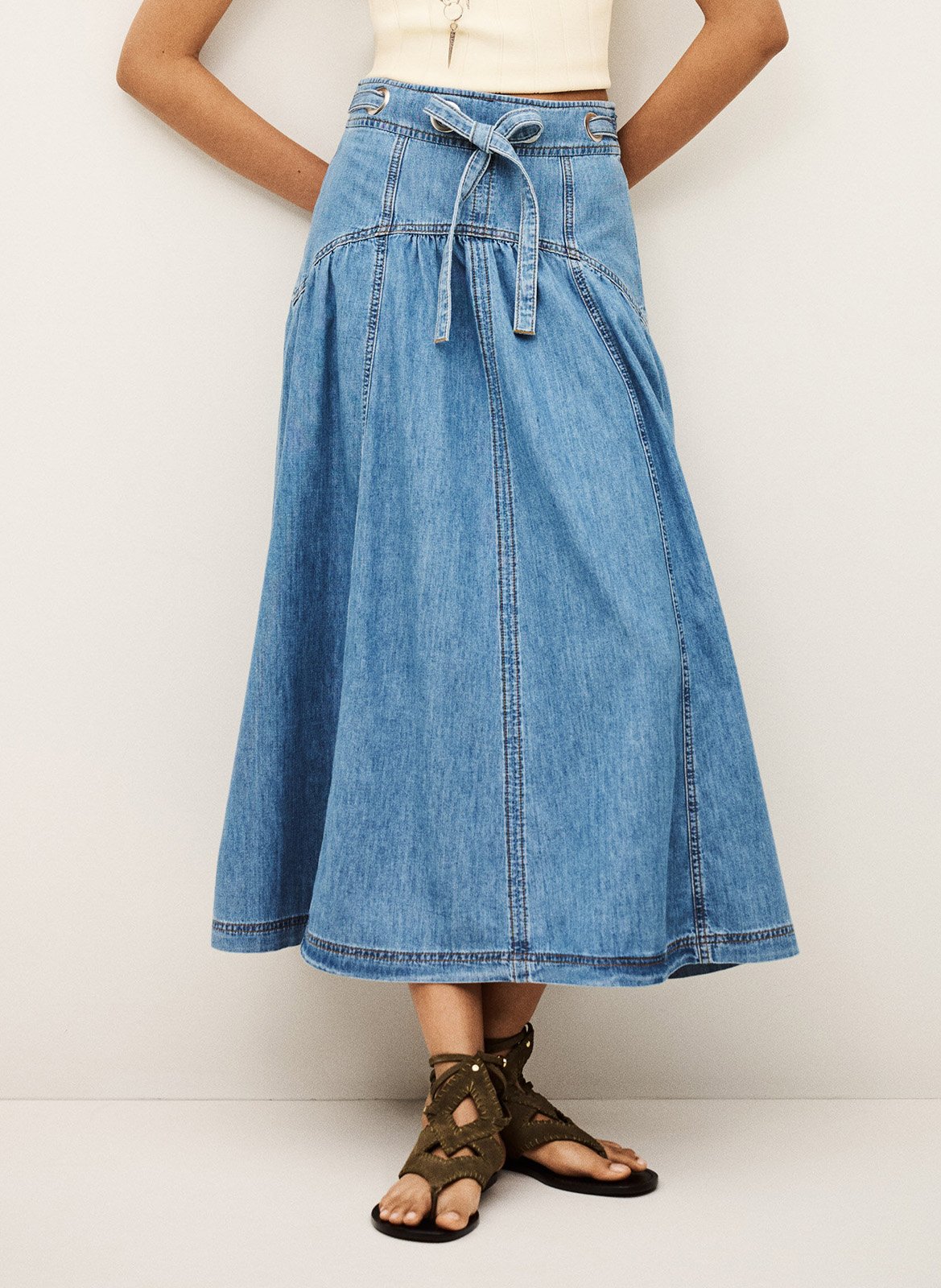 Jupe évasée taille haute en denim lonia BA&SH Bleu