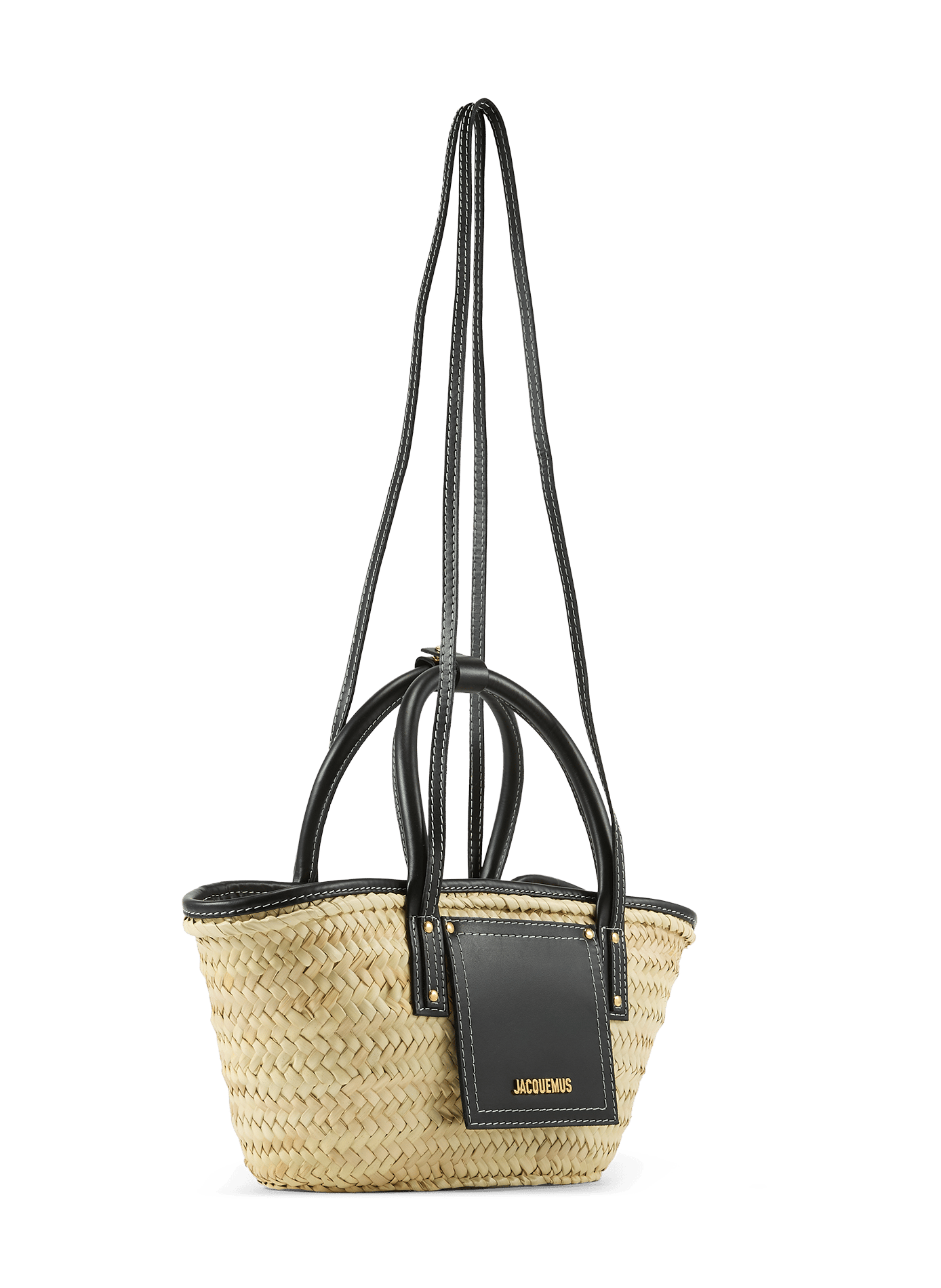 The little Soli basket in leather and palm leaf JACQUEMUS Black