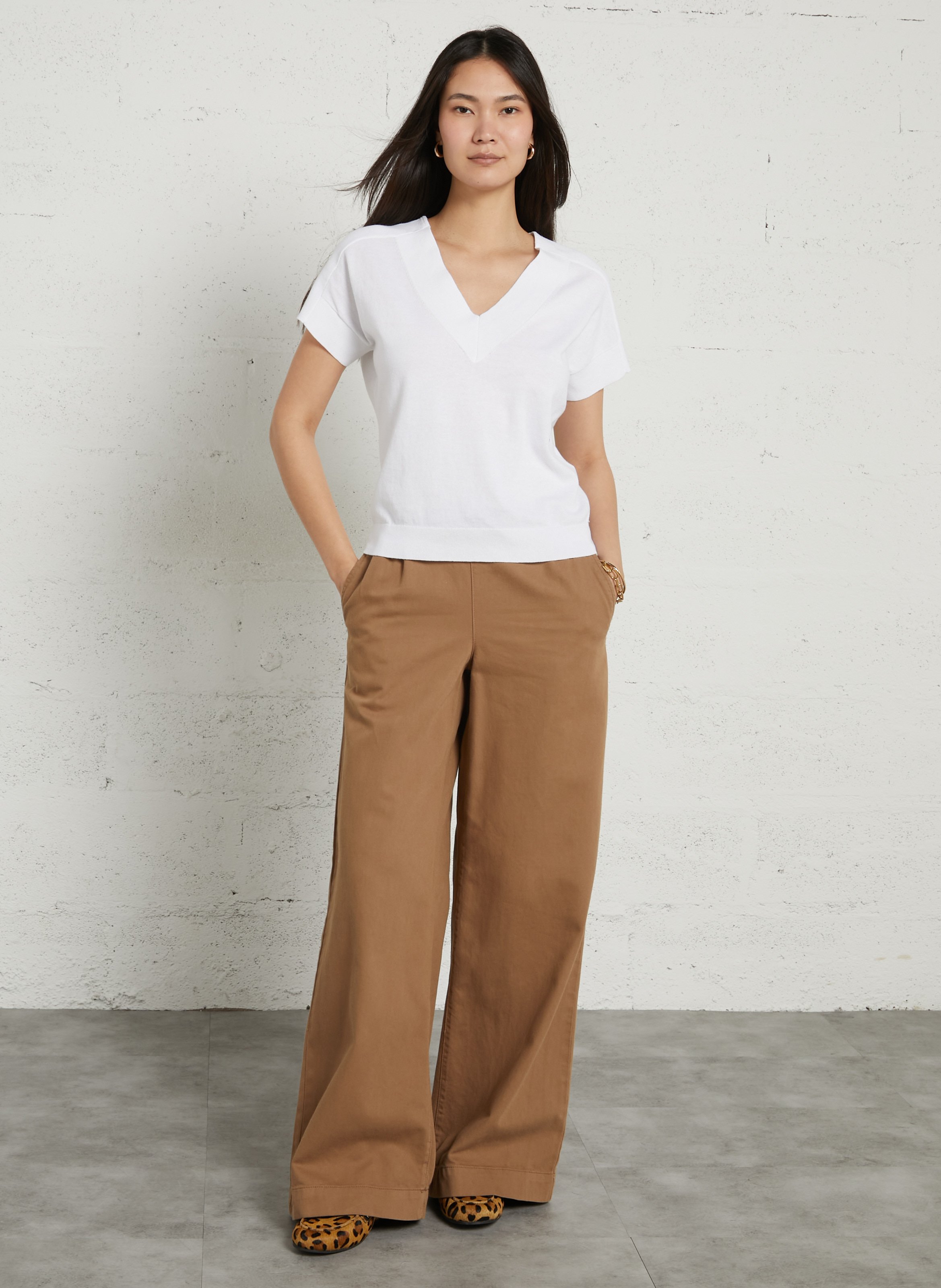 Pantalon large en coton malo MAISON 123 Marron