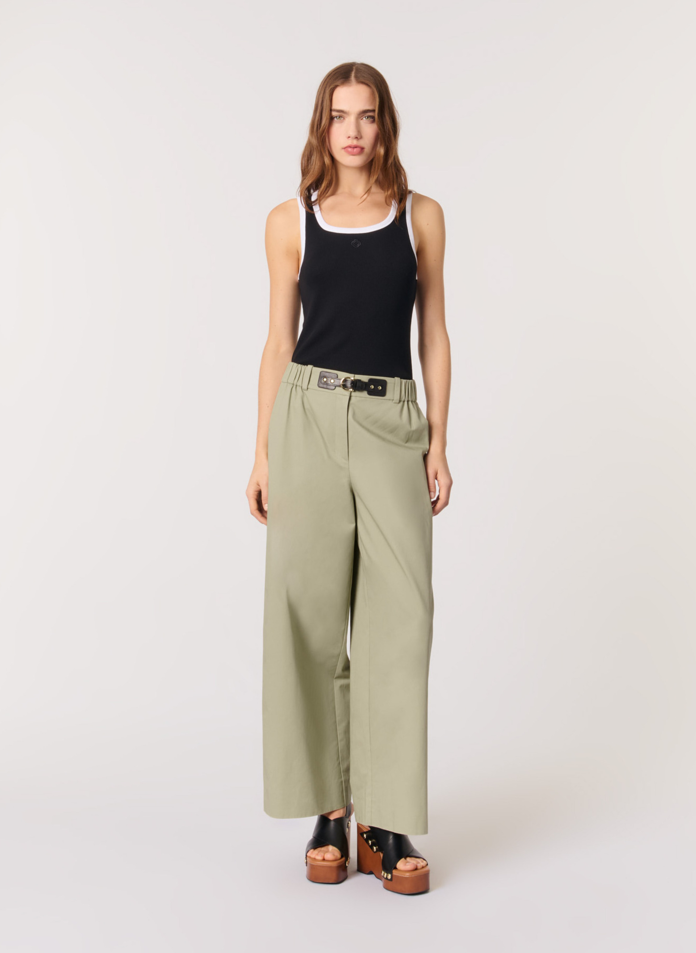 Pantalon large en coton MAJE Kaki