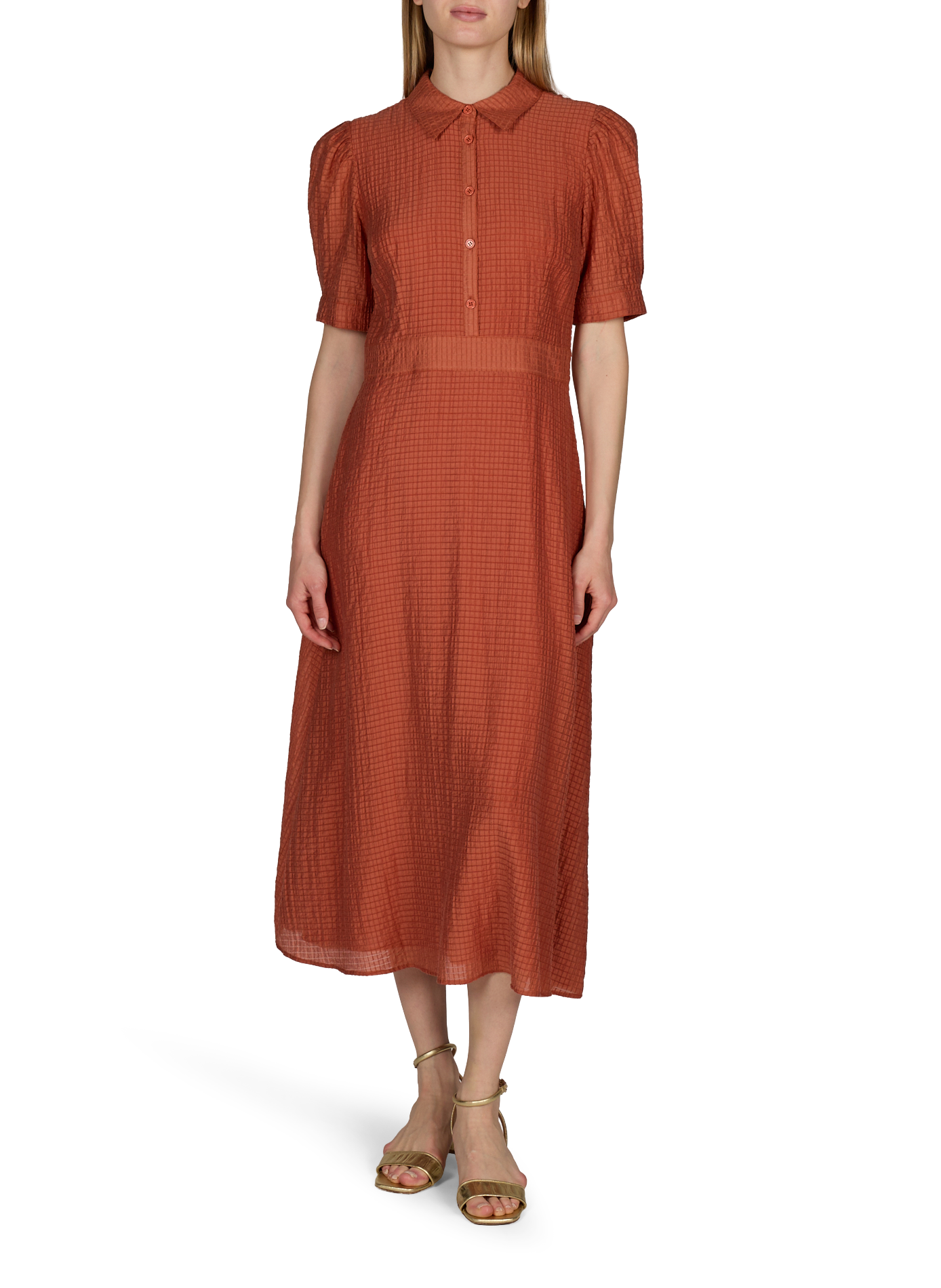 Flared midi dress in small checks PETITE MENDIGOTE Pink