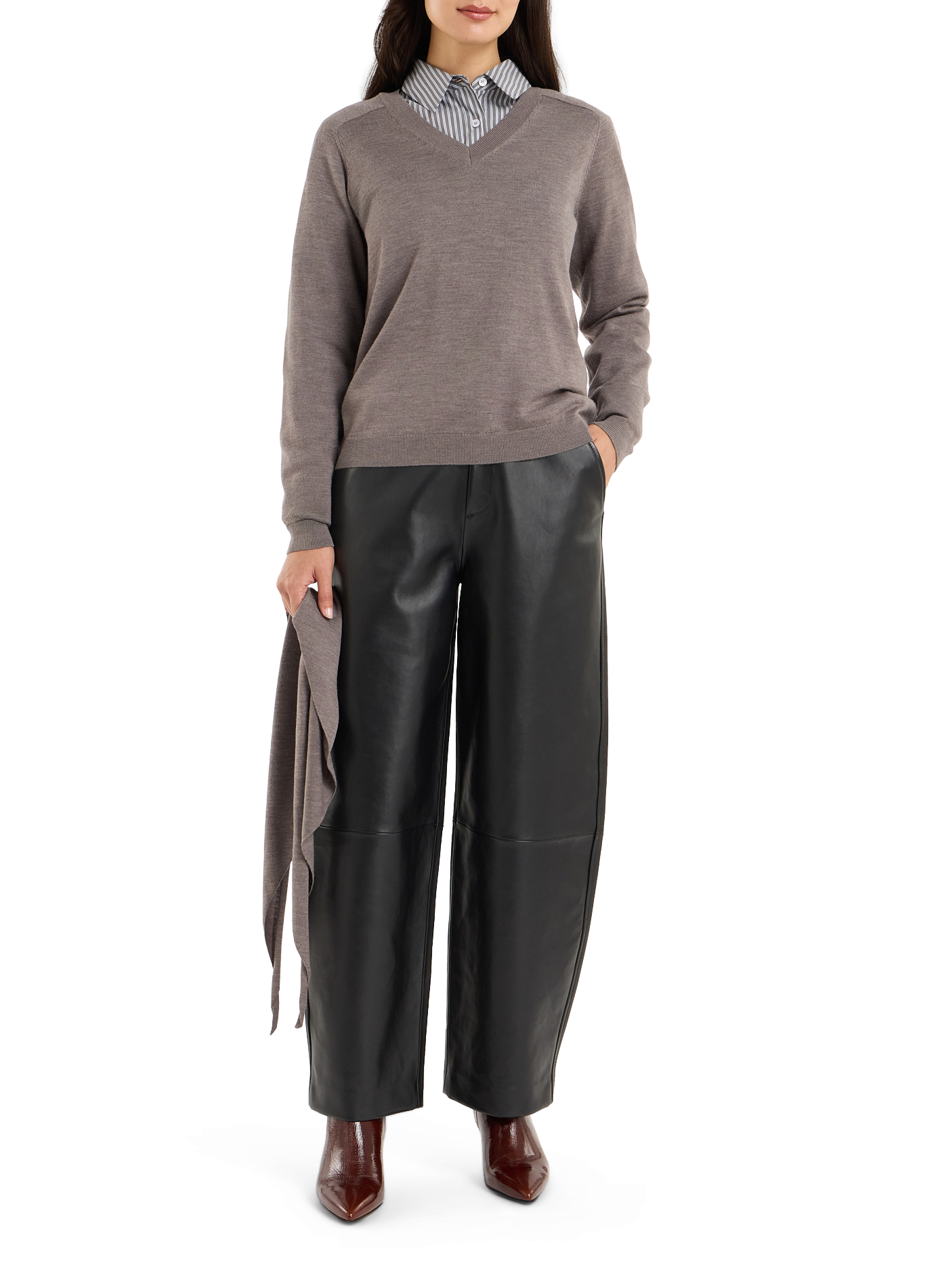 Pull col v à écharpe amovible en laine SAISON 1865 Gris