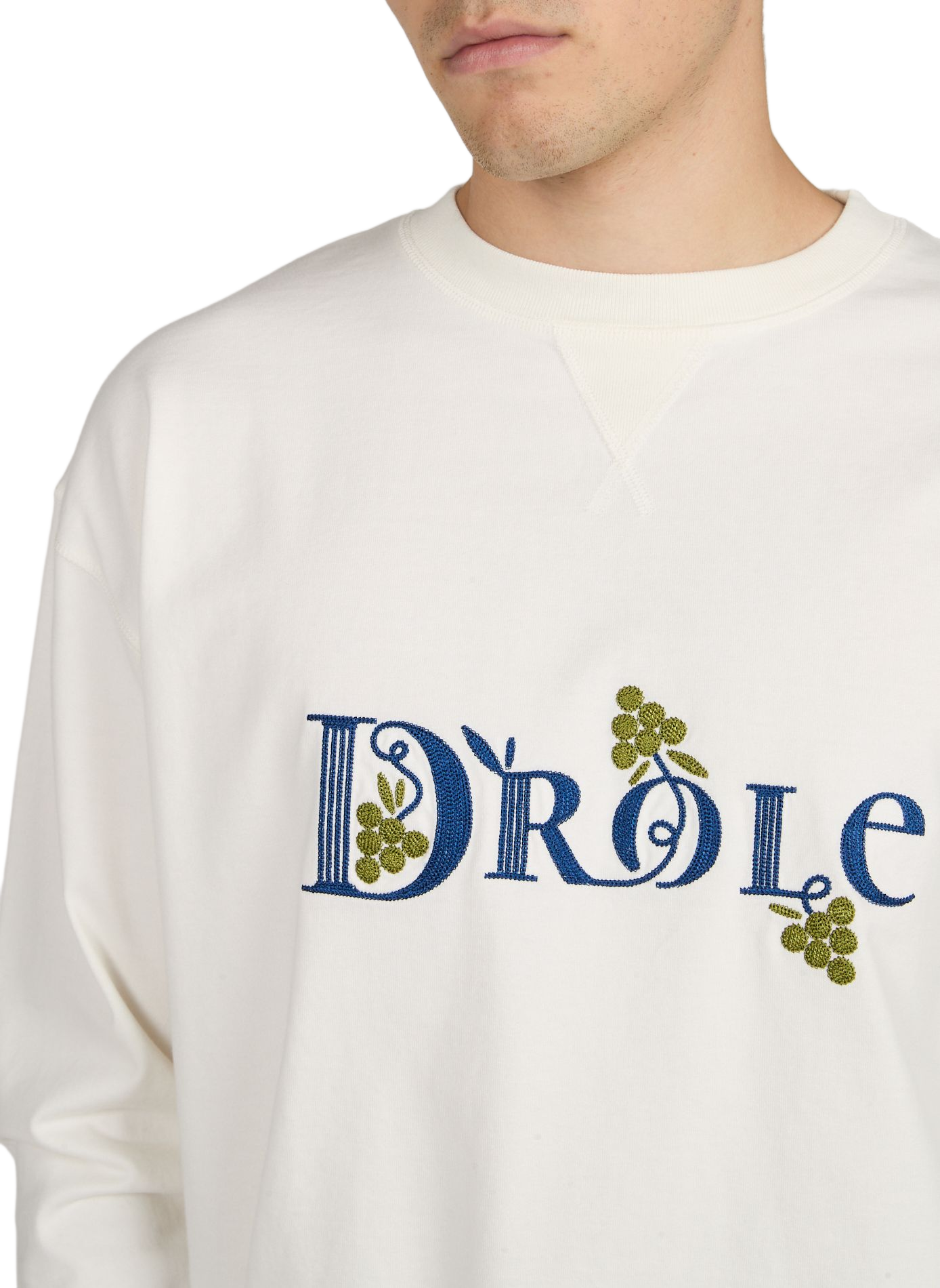 Long-sleeved cotton t-shirt with embroidery DROLE DE MONSIEUR White