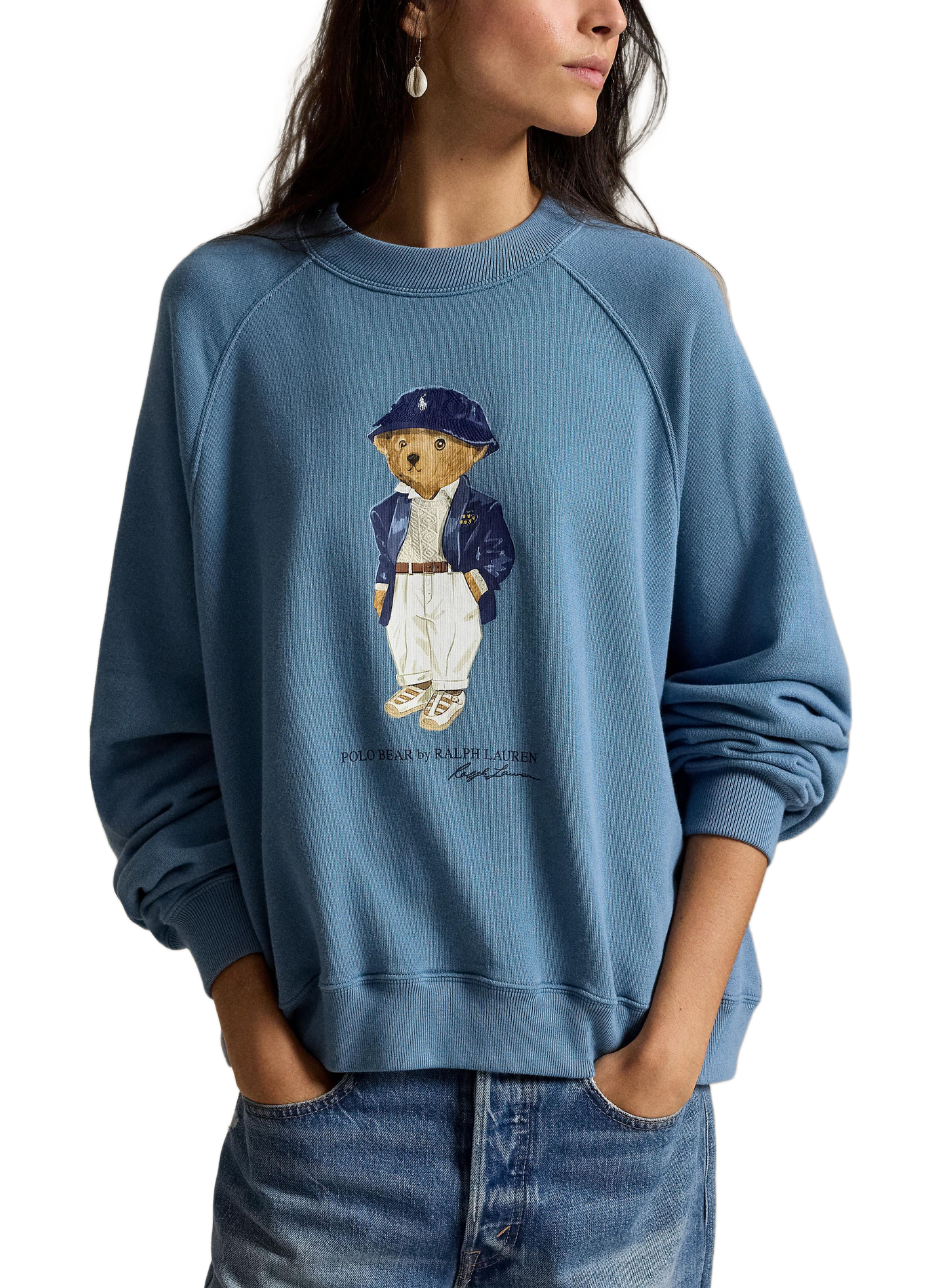 Rechte sweater met ronde hals en zeefdruk in gemengd katoen POLO RALPH LAUREN Blauw