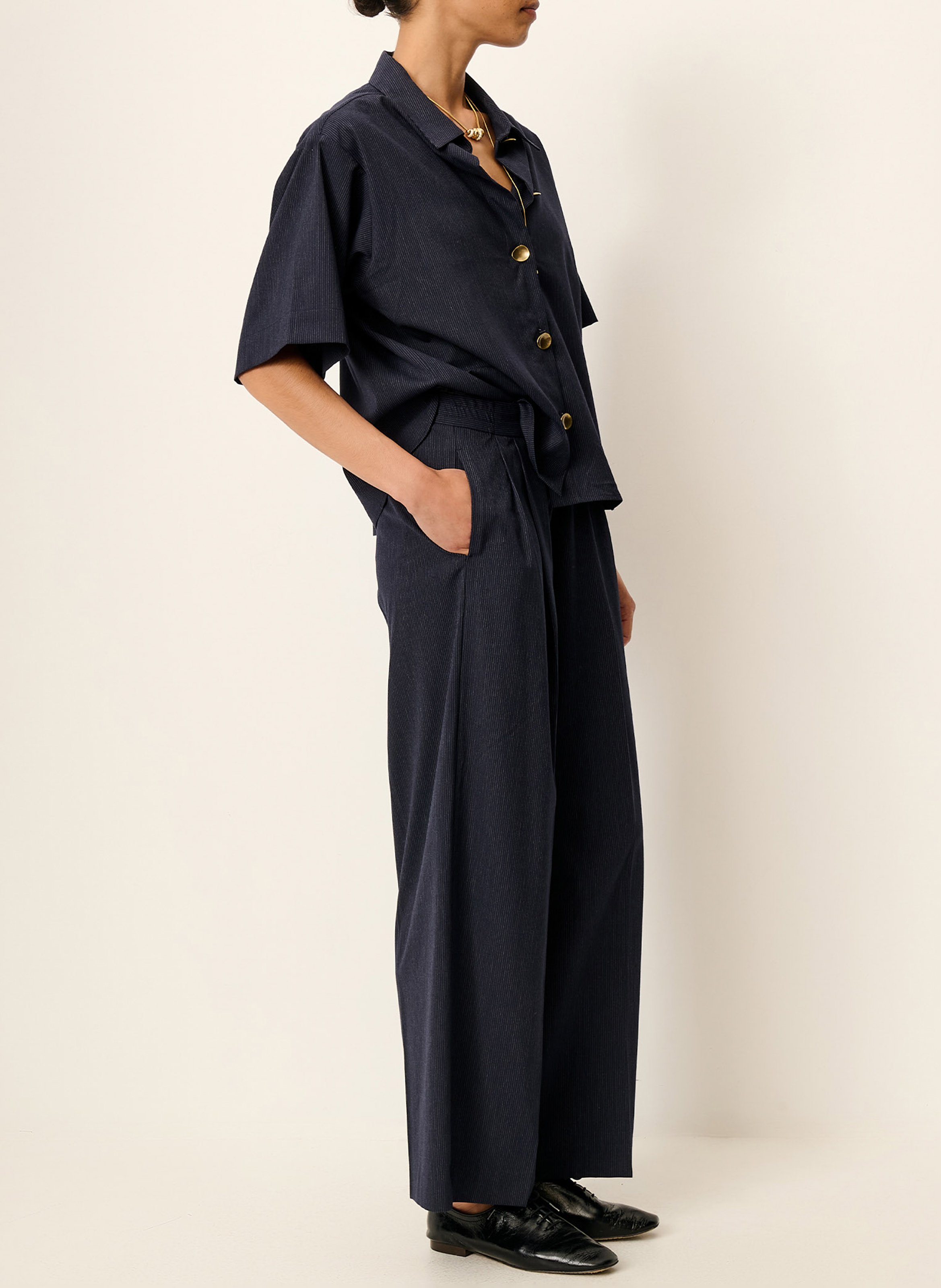 Pantalon droit taille haute en tissu oxford hojika SESSUN Bleu