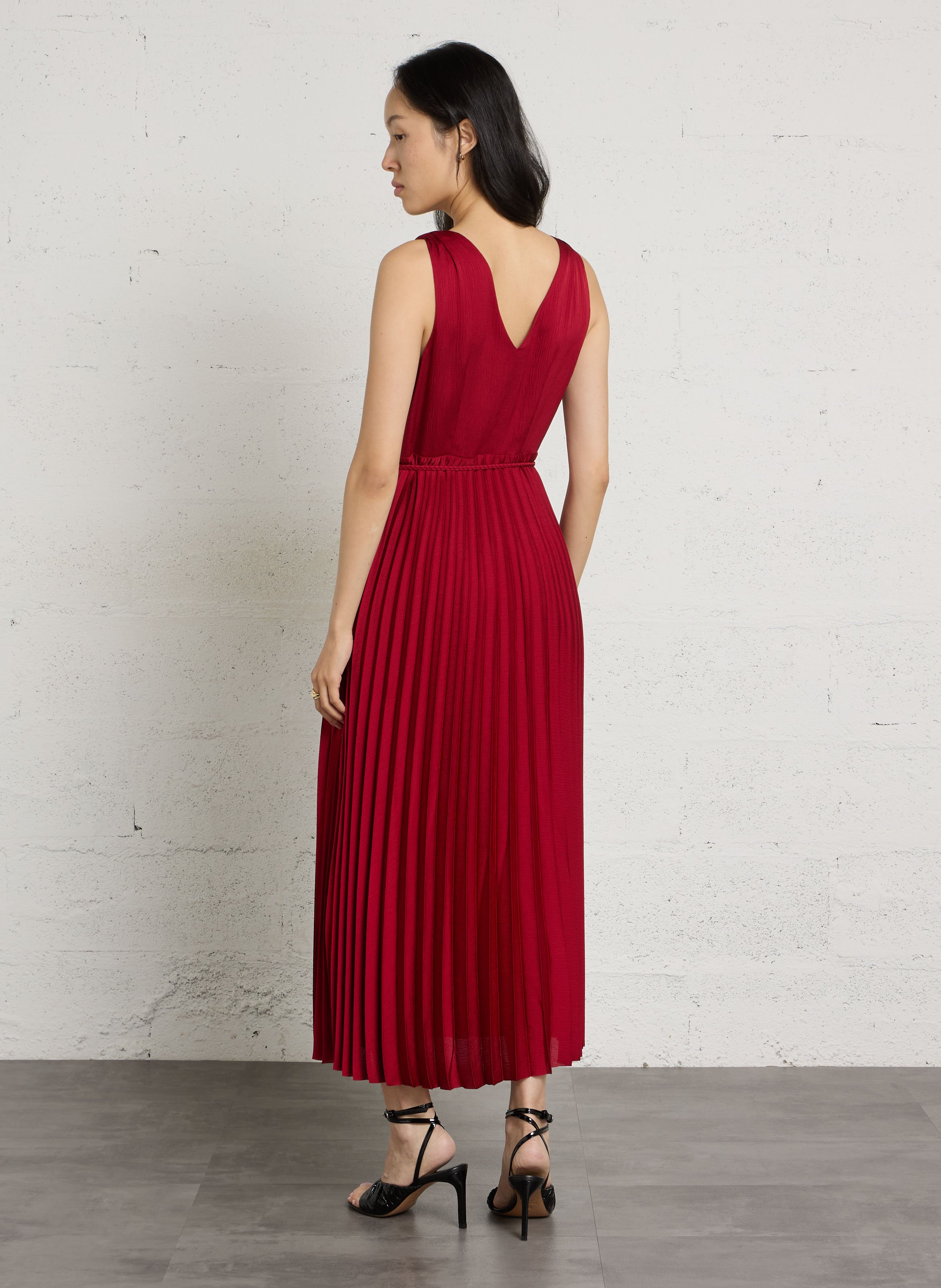 Robe longue col v plume MAISON 123 Rouge