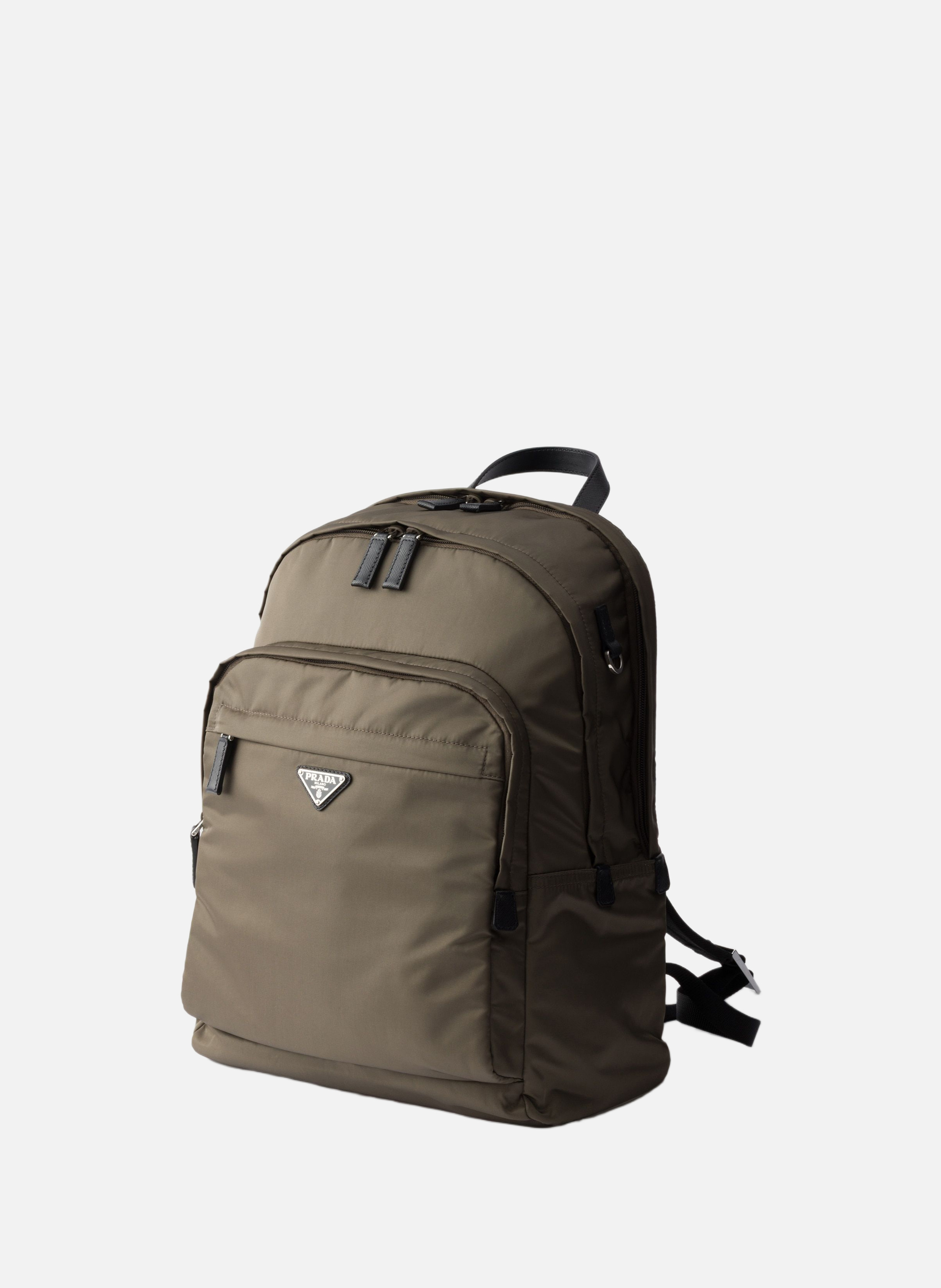 Sac à dos en re-nylon et cuir saffiano PRADA Gris