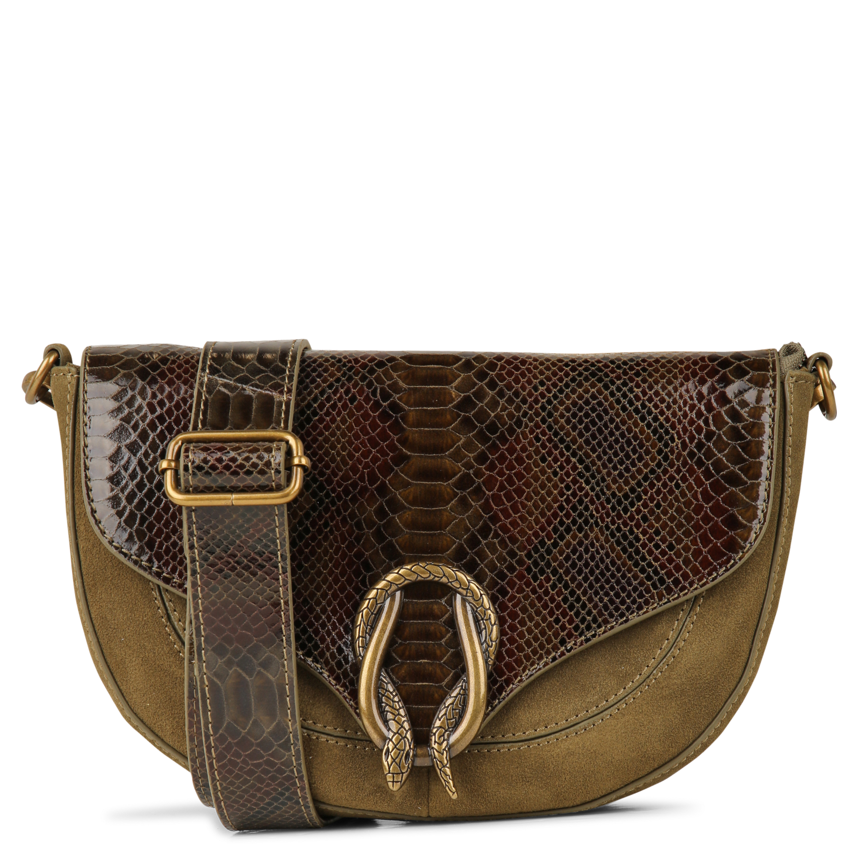 Sac bandoulière bi-matière en cuir leon MAISON 123 Kaki