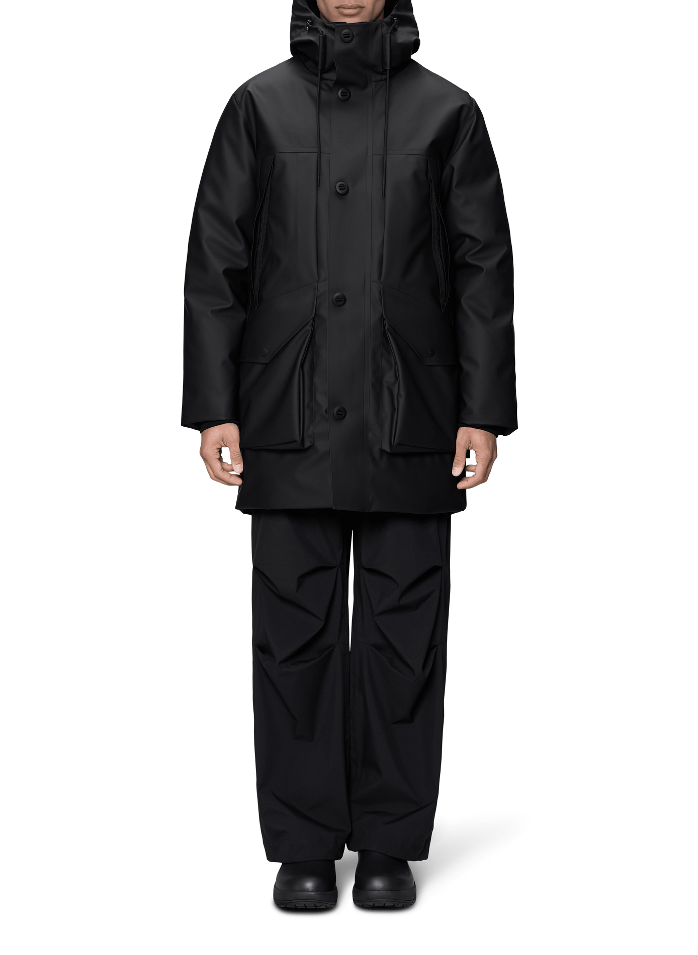 Long straight Novi hooded parka RAINS Black