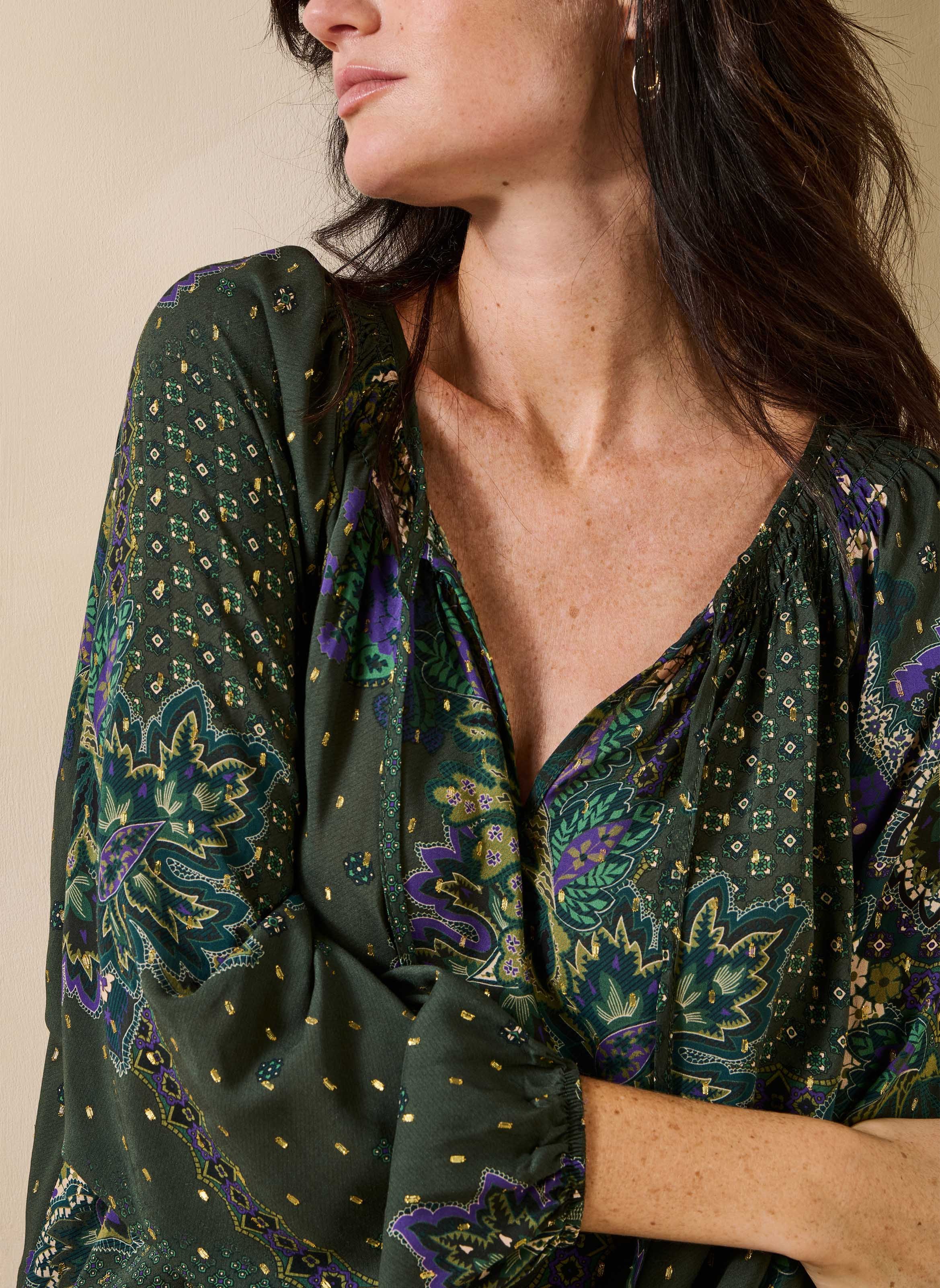 Geprinte blouse met Tunesische hals LA FEE MARABOUTEE Groen