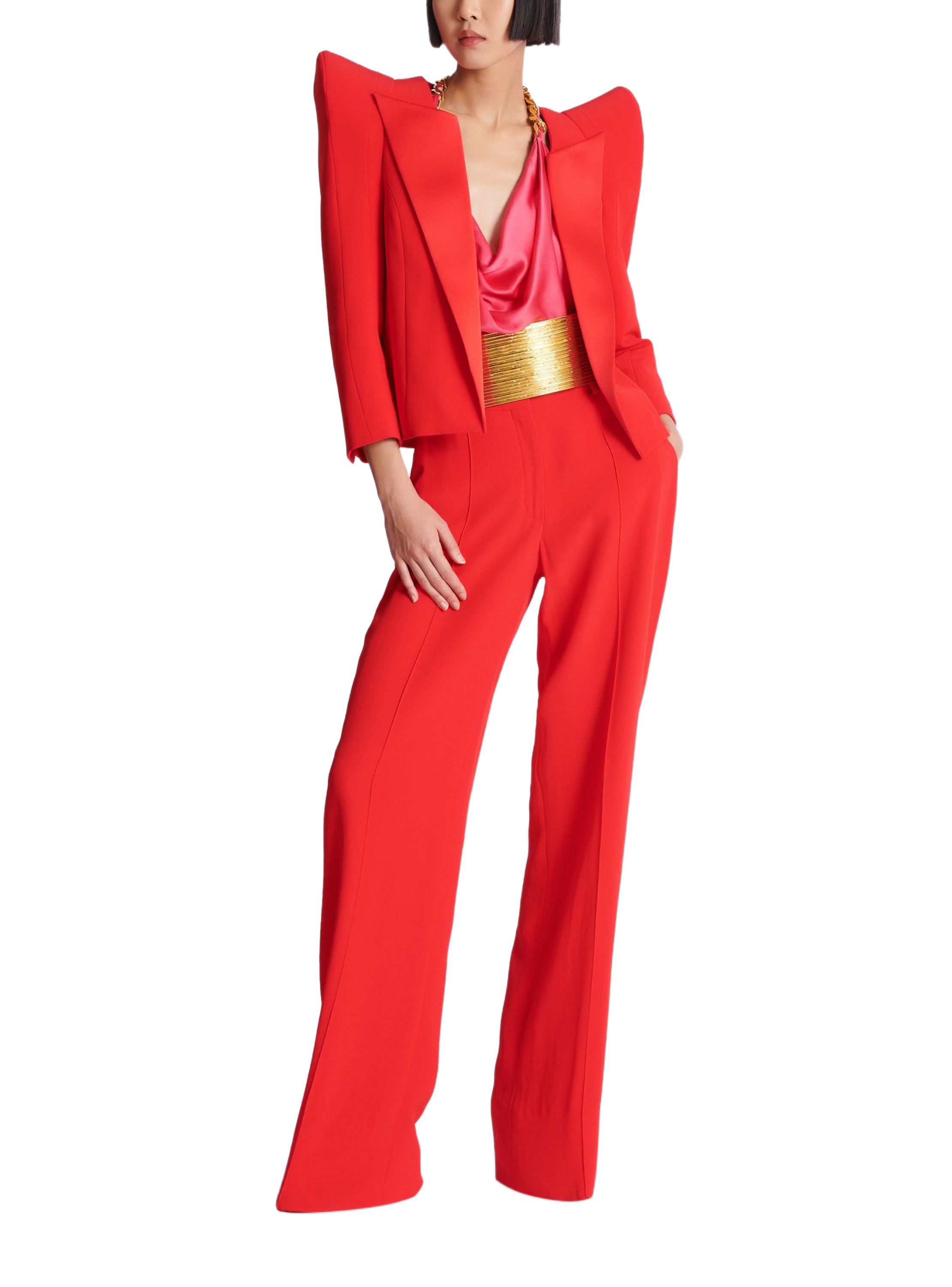 Spencer en crêpe à épaules structurées BALMAIN Rouge