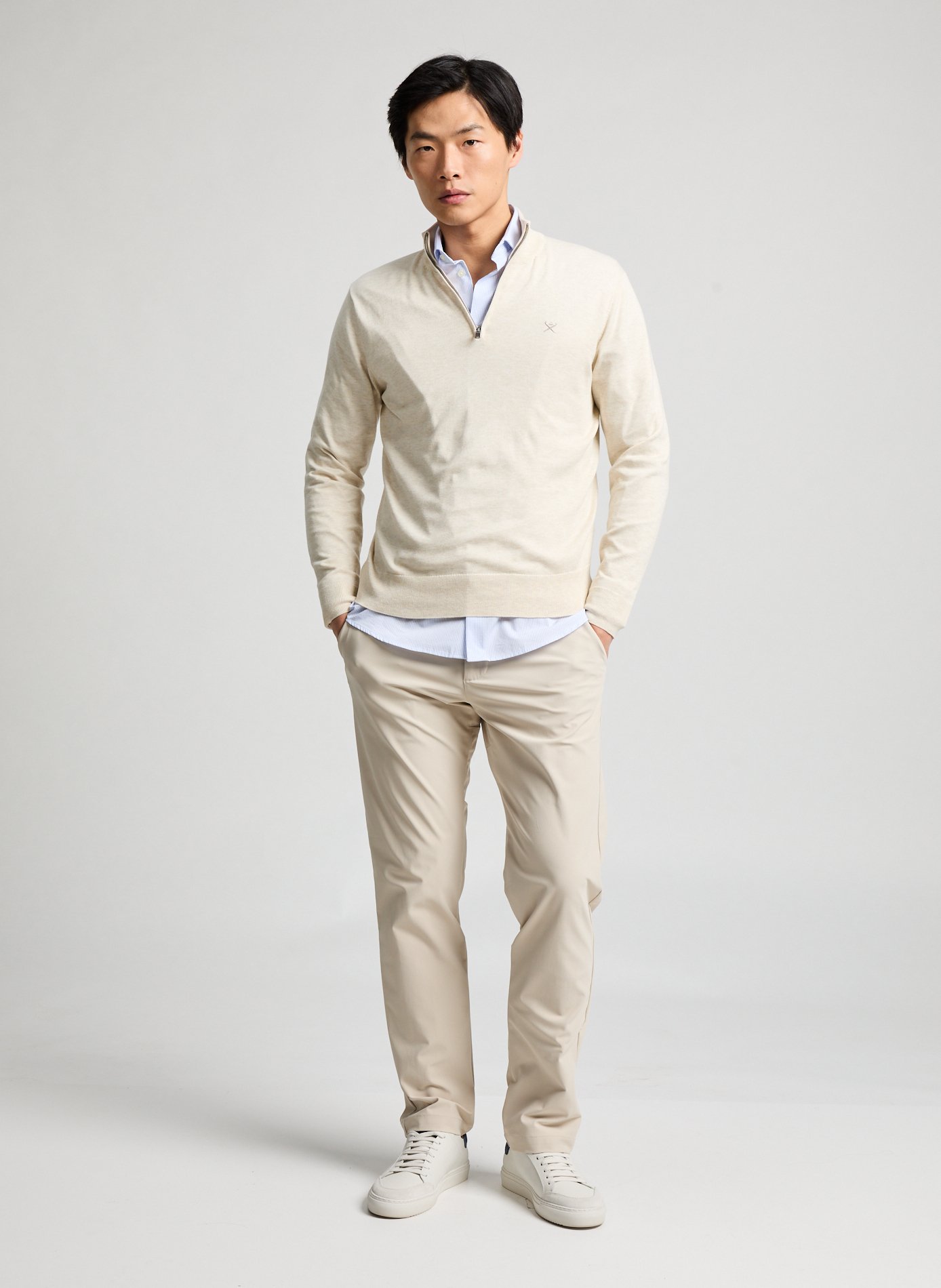 Cotton and silk zip-up sweater White