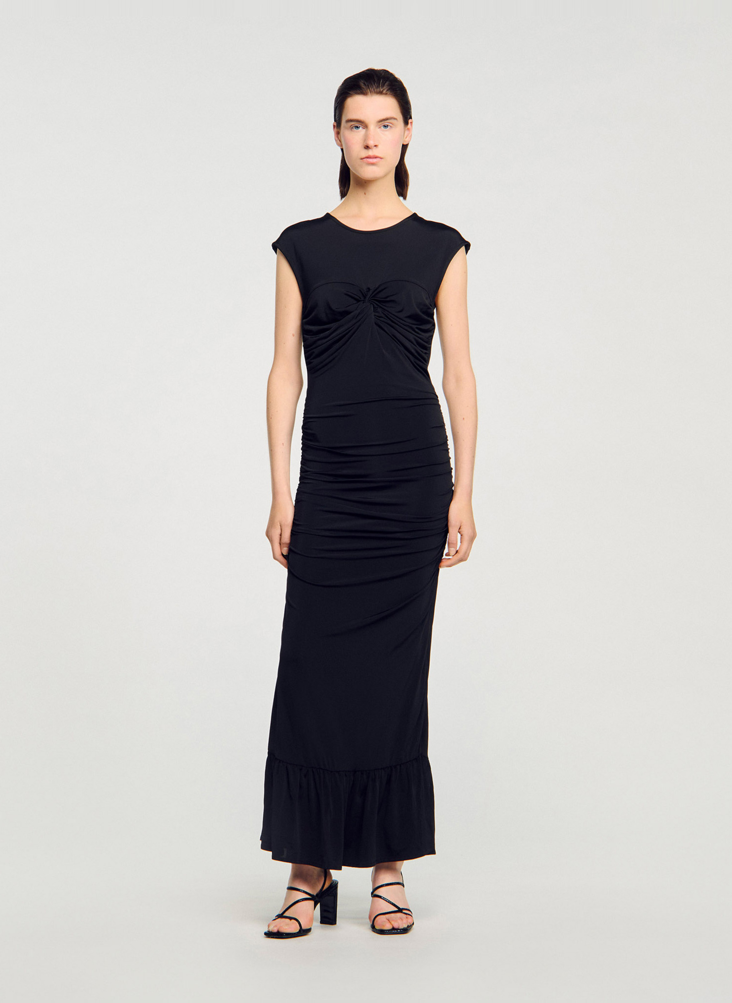Robe longue drapée SANDRO Noir