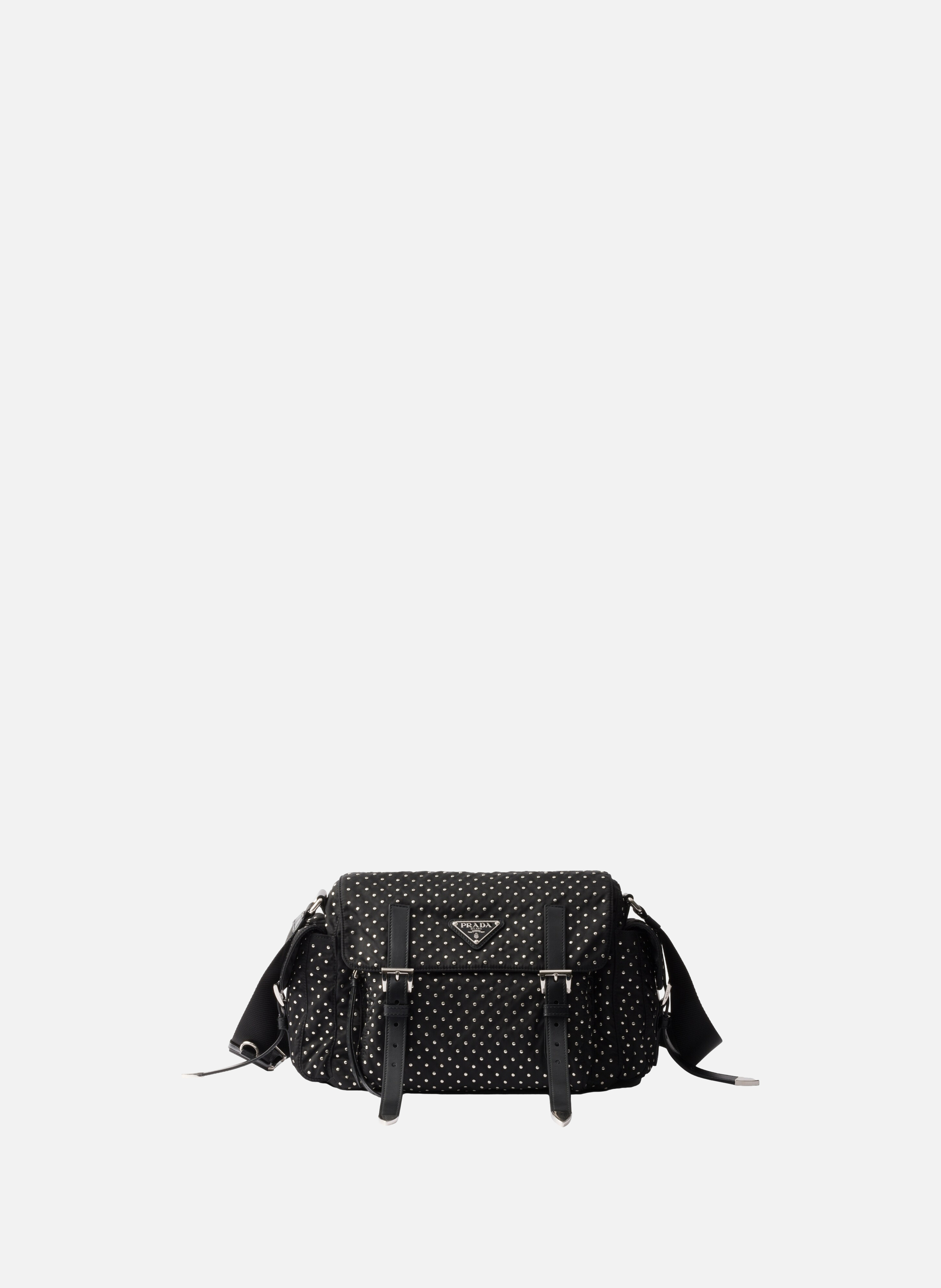 Sac à bandoulière en re-nylon avec clous PRADA Noir