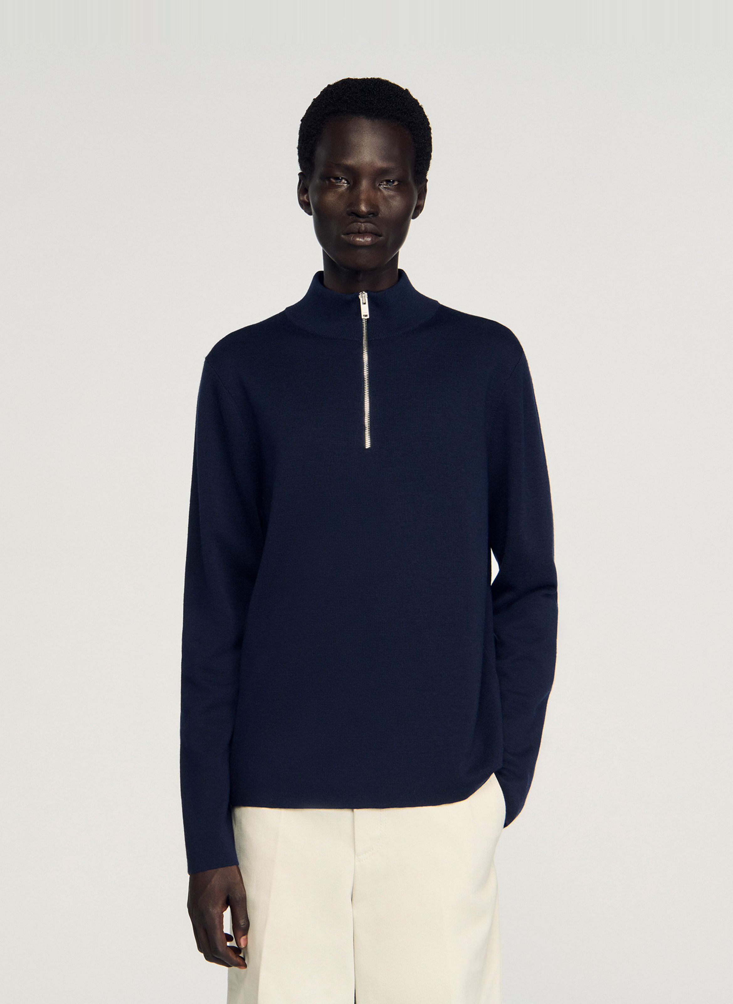 Pull col montant zippé en laine SANDRO Bleu