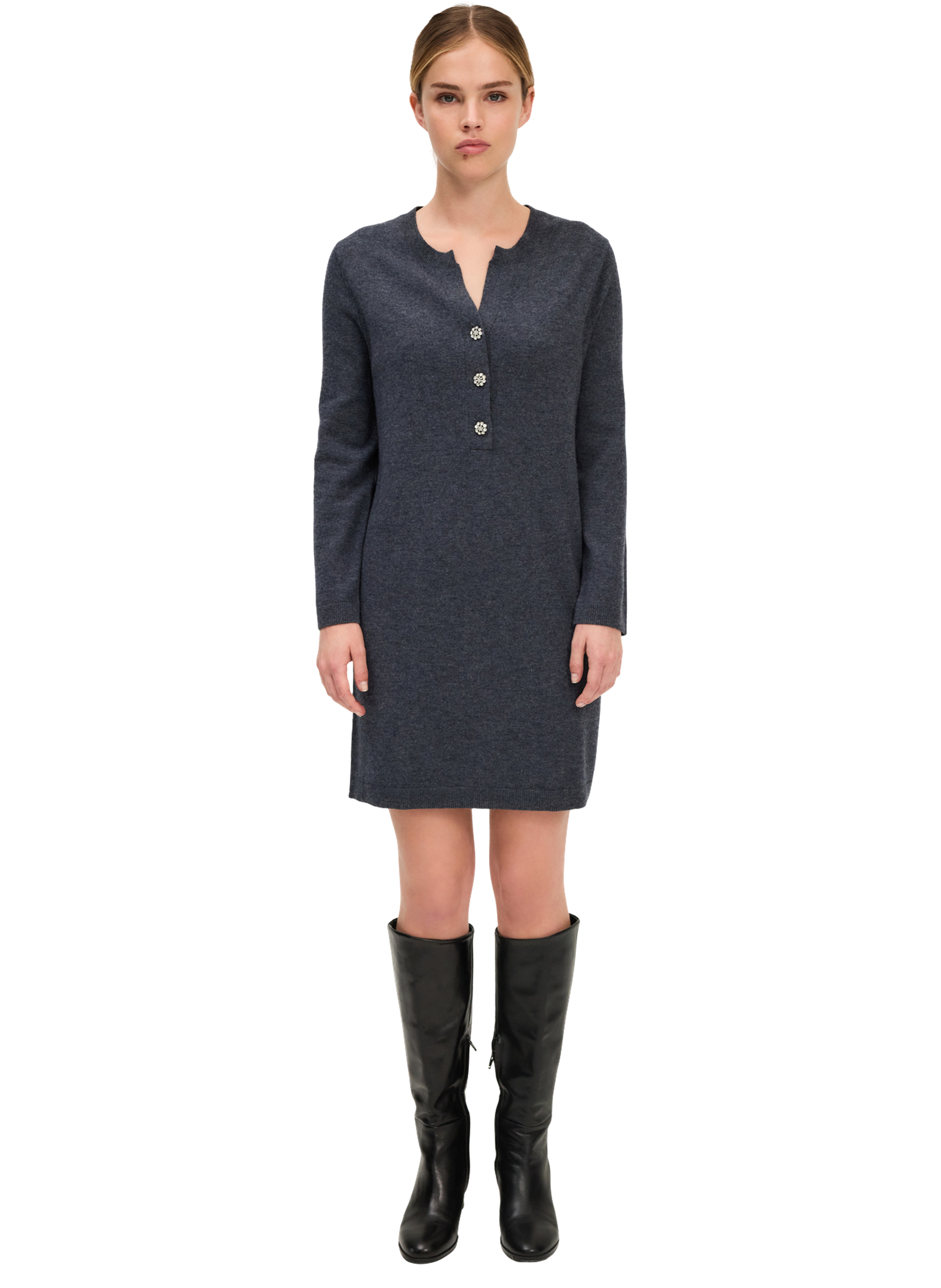 Robe courte en laine à strass - lorna PABLO Gris