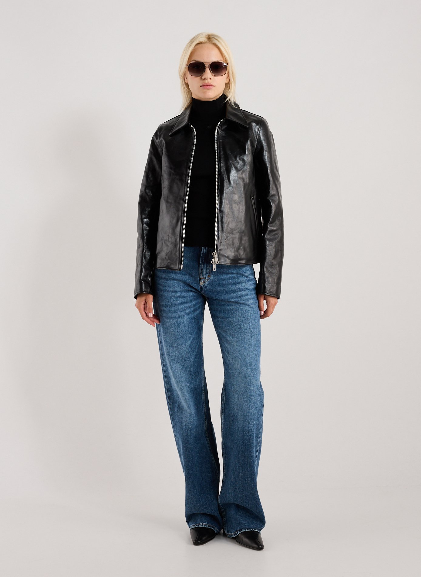 Veste col classique en cuir OUR LEGACY Noir