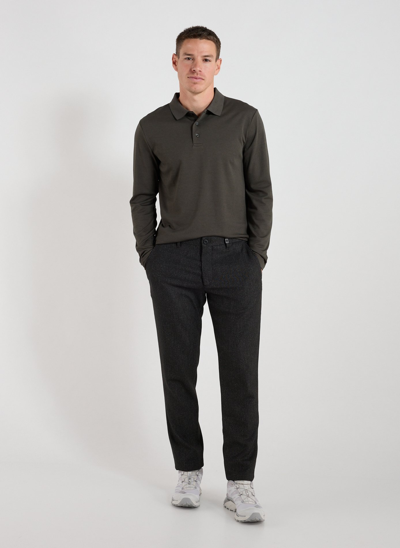 Long-sleeve cotton blend polo shirt STRELLSON Khaki