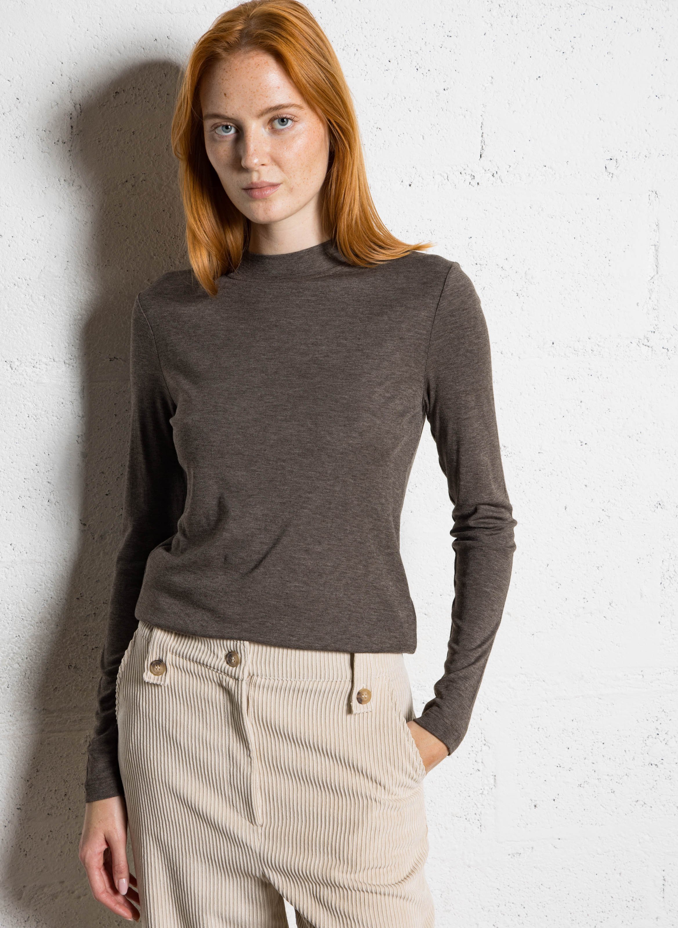 Tee-shirt manches longues fluide à col montant Flynn MAISON 123 Gris