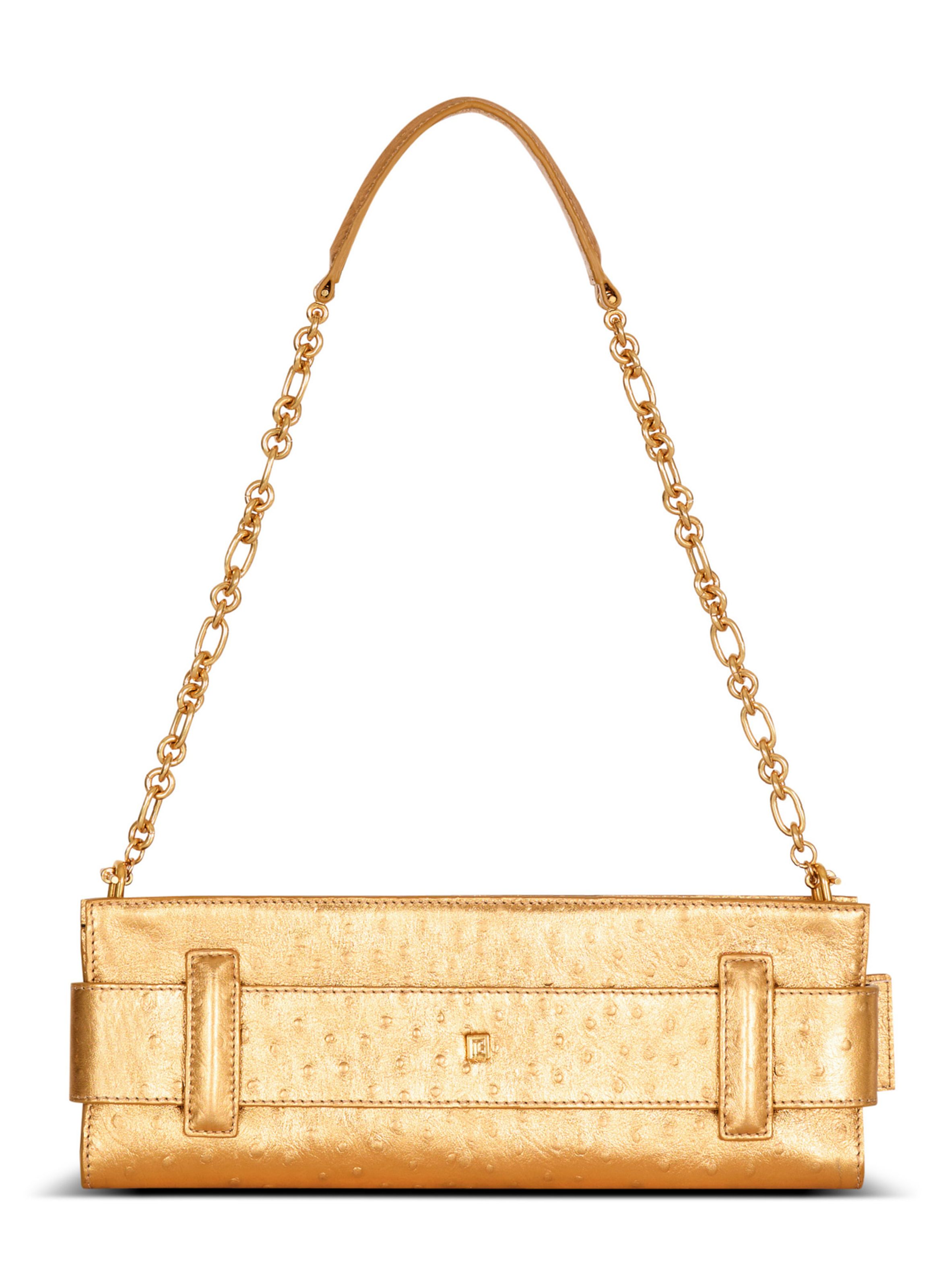 Pochette anthem en cuir laminé BALMAIN Doré