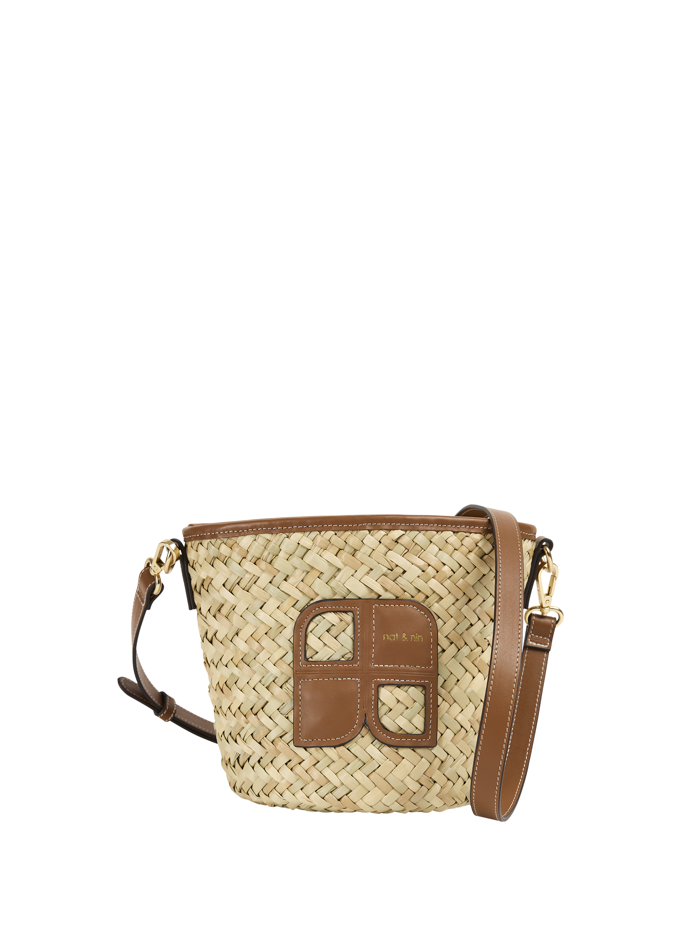 Paolo straw and leather bucket bag NAT & NIN Brown