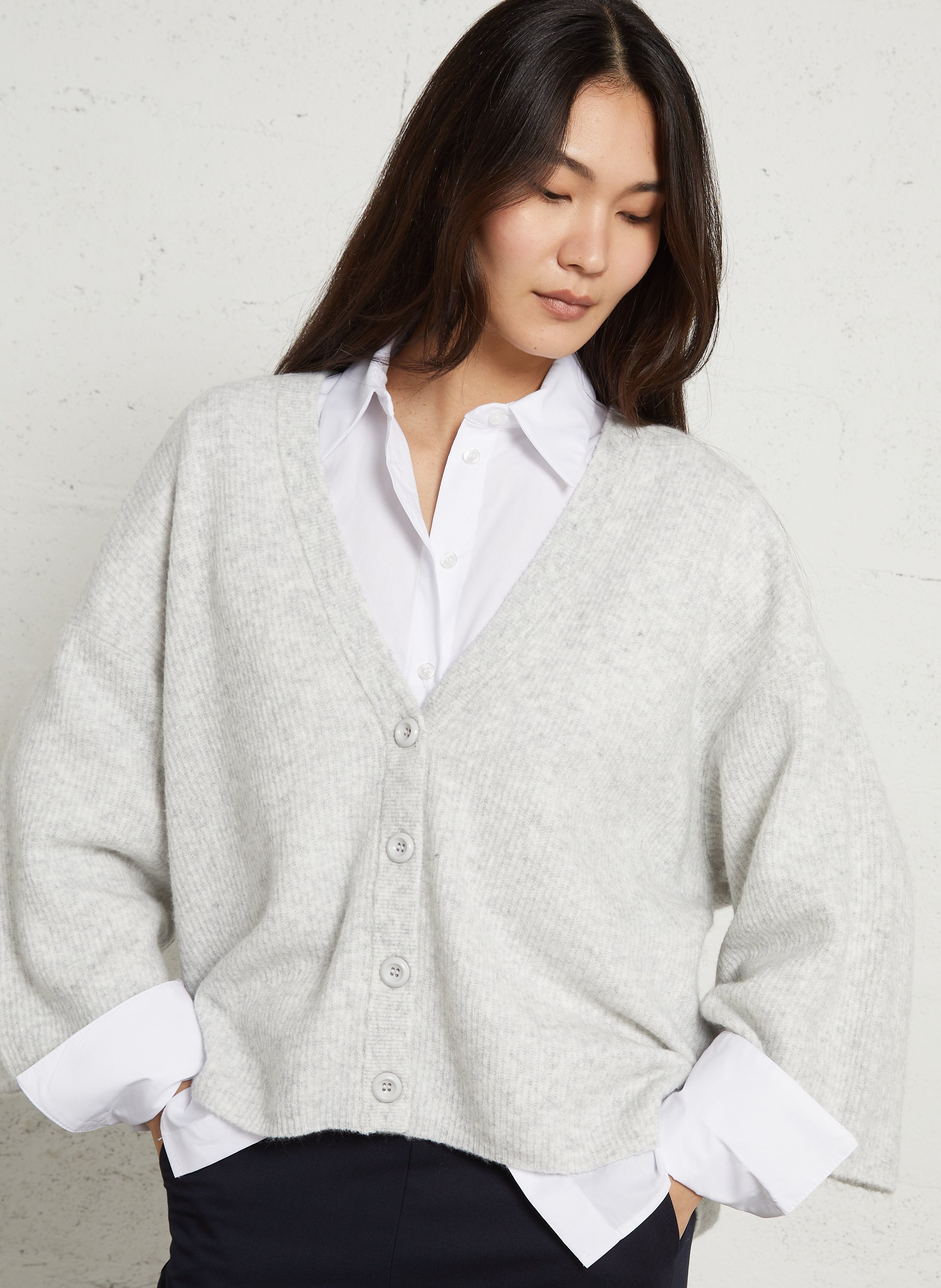 Gilet oversize col rond en maille damsville AMERICAN VINTAGE Gris