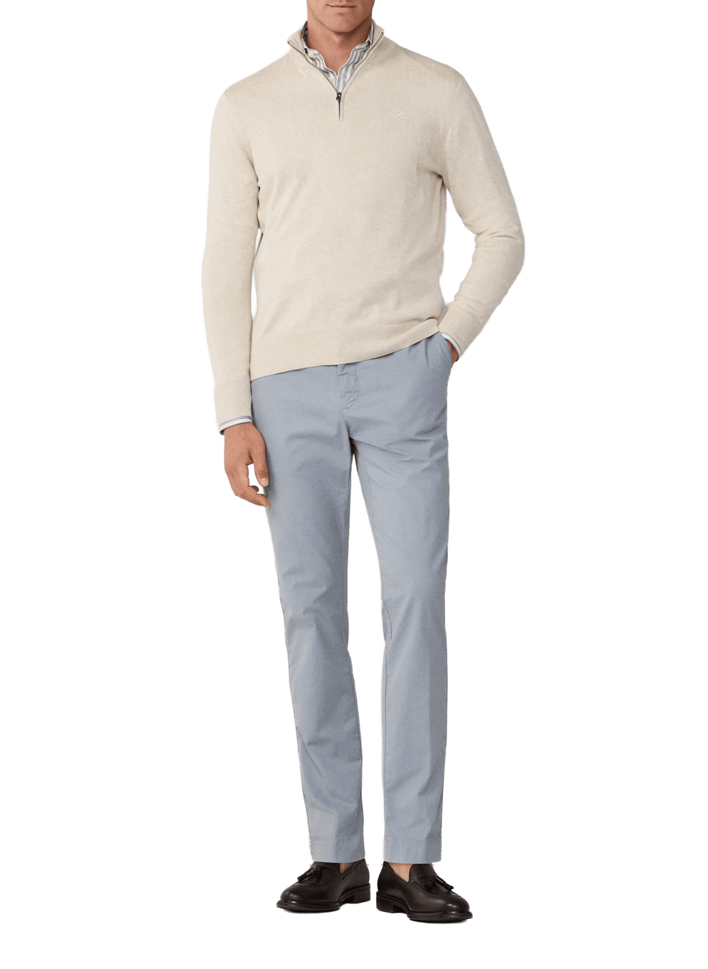 Cotton and silk zip-neck jumper HACKETT Beige
