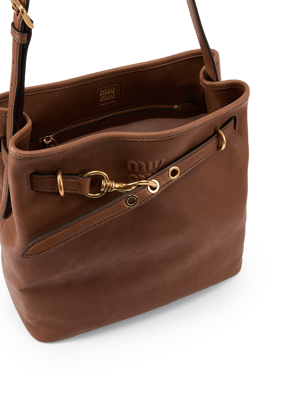Sac seau en cuir grainé MIU MIU Marron