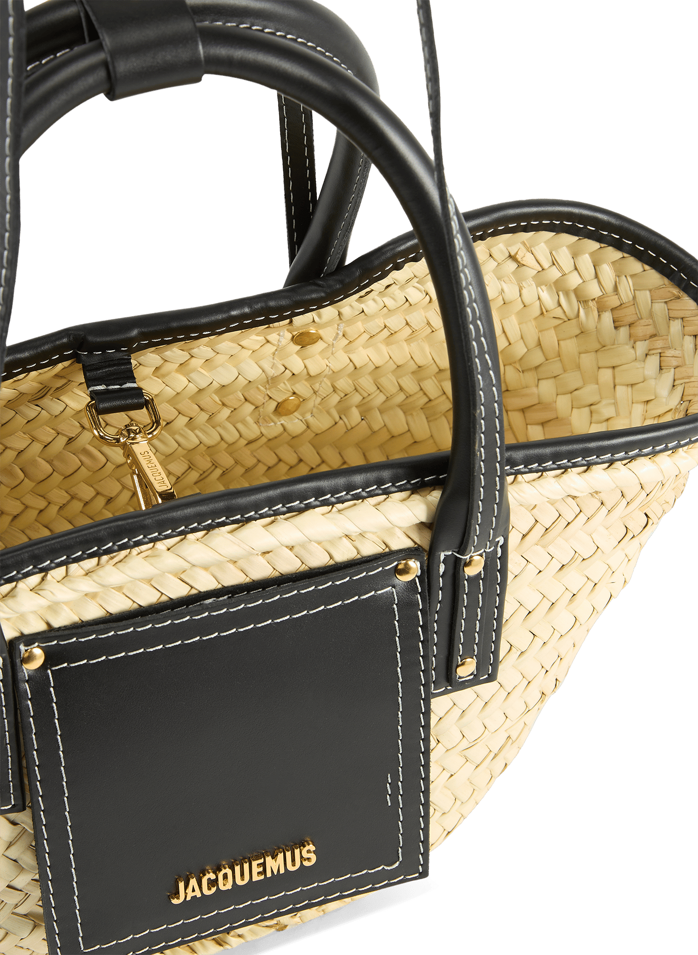 The little Soli basket in leather and palm leaf JACQUEMUS Black