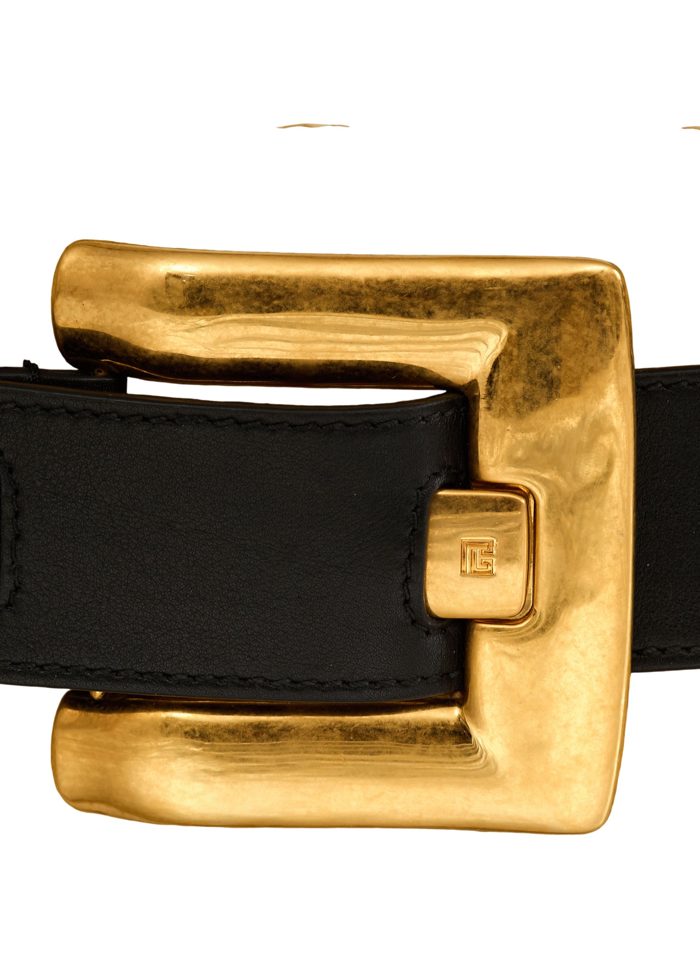 Pochette anthem en crochet et cuir lisse BALMAIN Beige