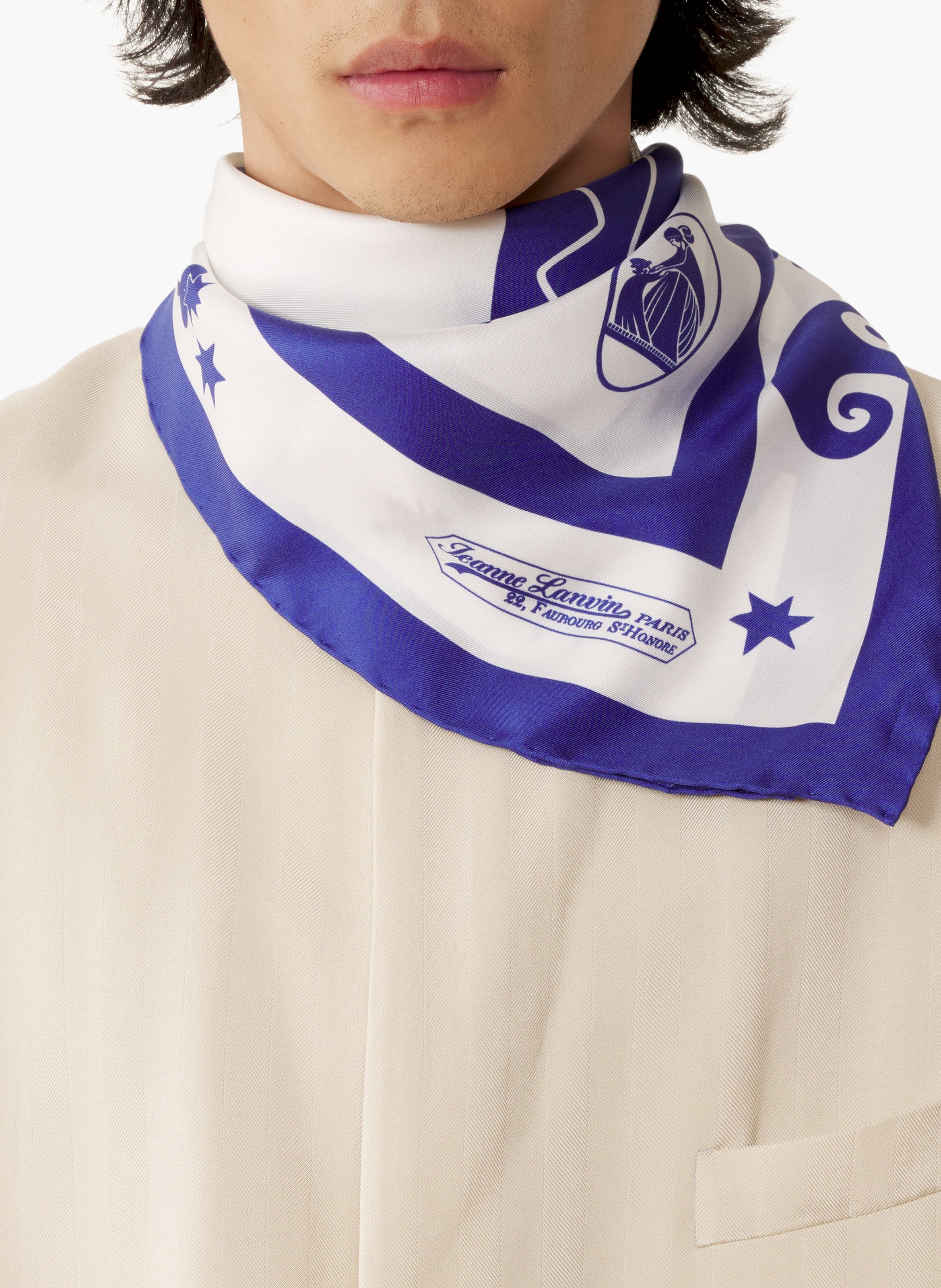 Carré imprimé lunar year cheval en soie LANVIN Bleu