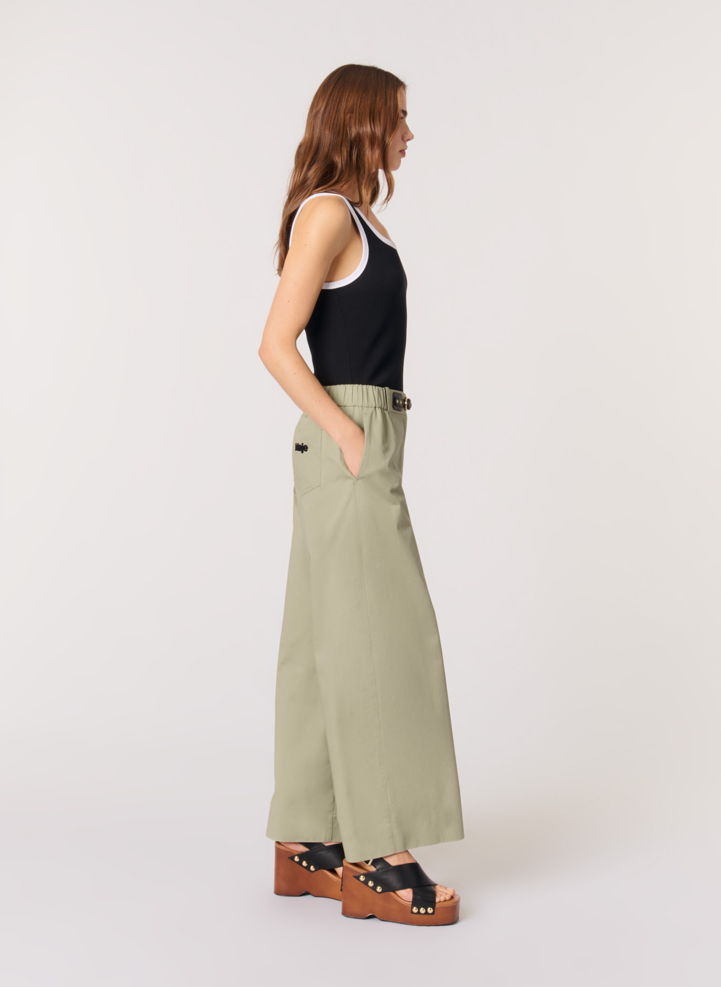 Pantalon large en coton MAJE Kaki
