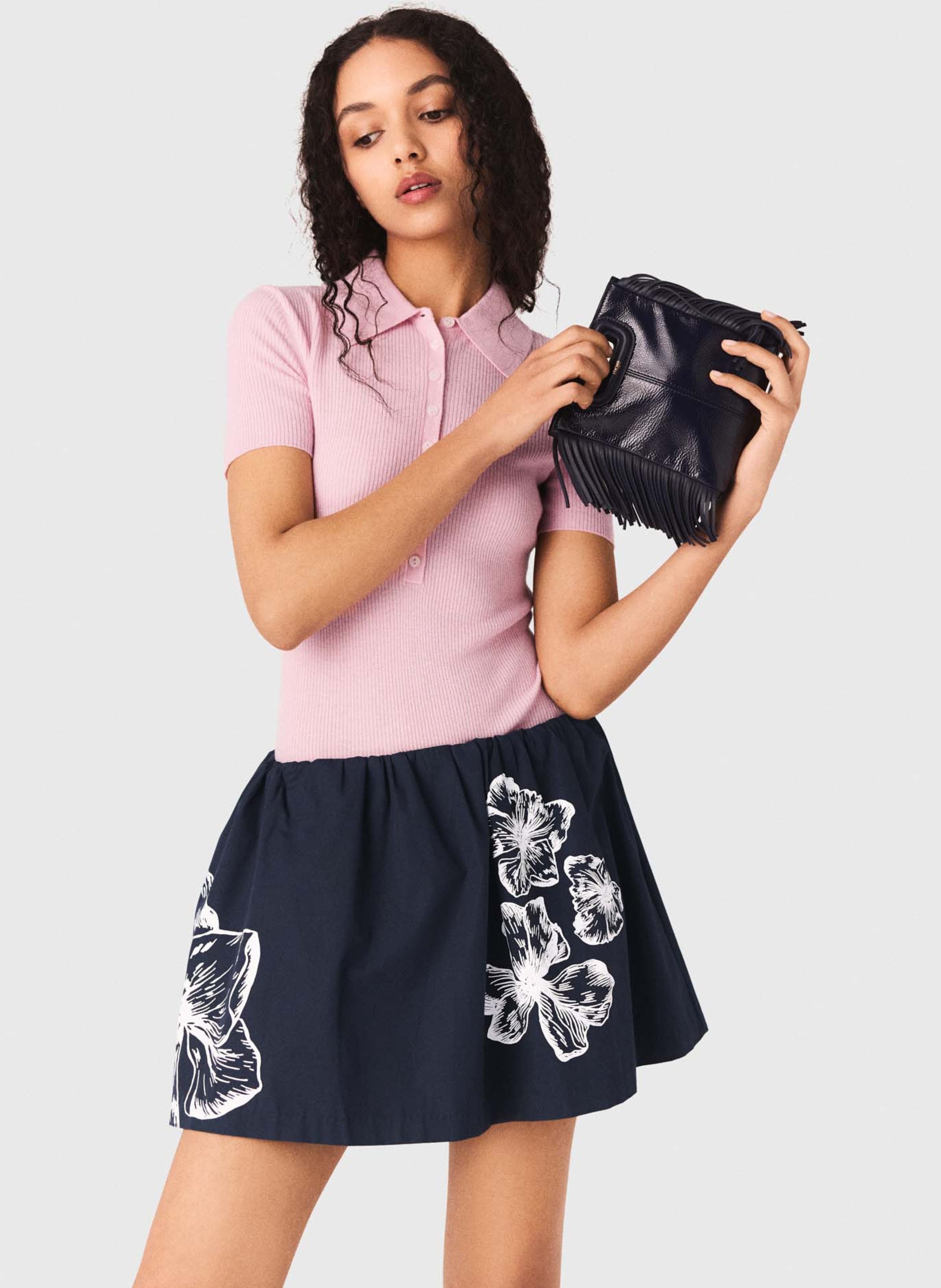 Jupe courte à imprimé floral MAJE Bleu