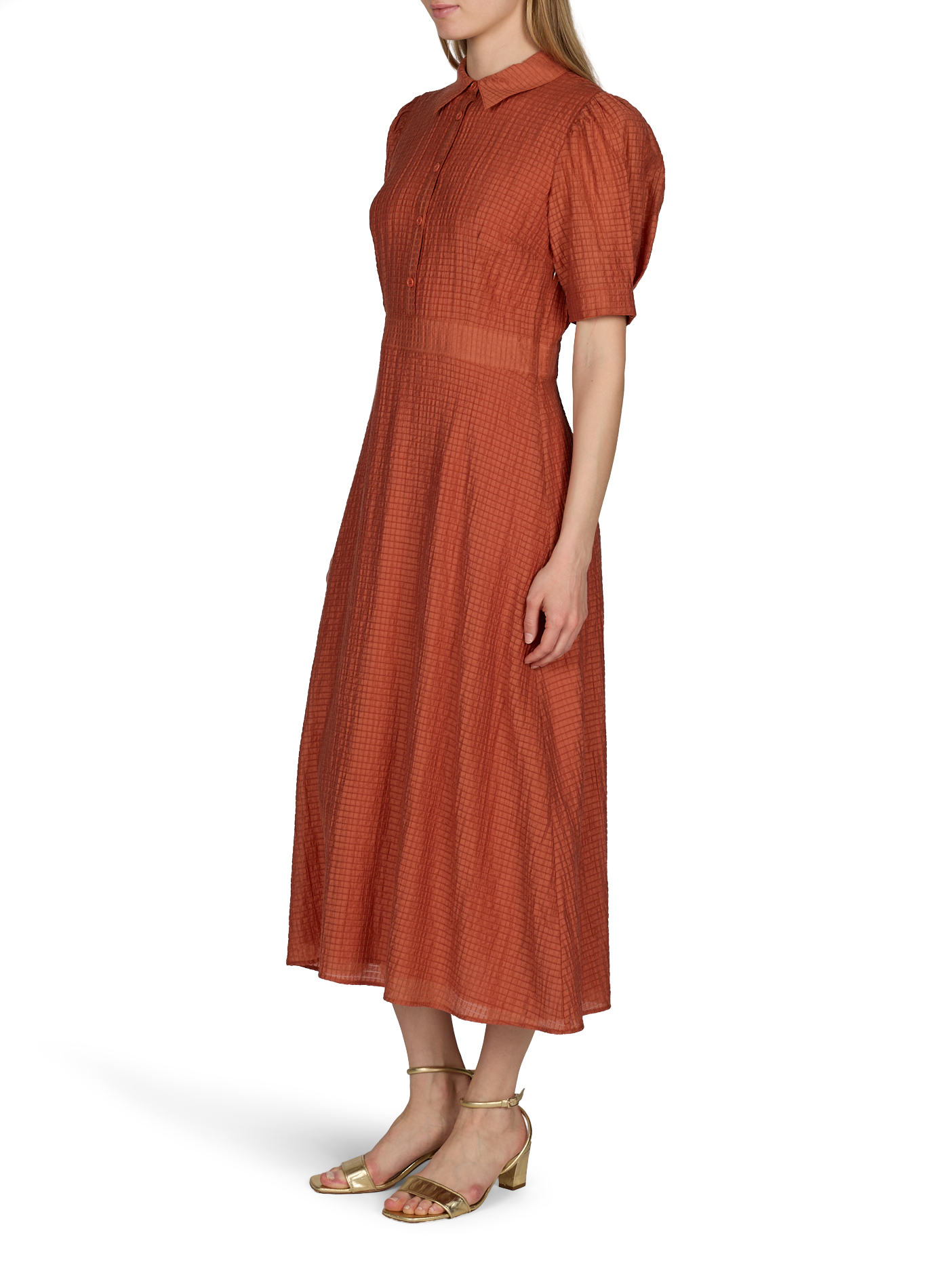 Flared midi dress in small checks PETITE MENDIGOTE Pink