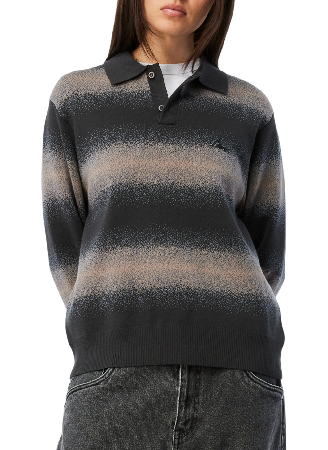 Pull rayé à col polo en coton mélangé DIME Grey