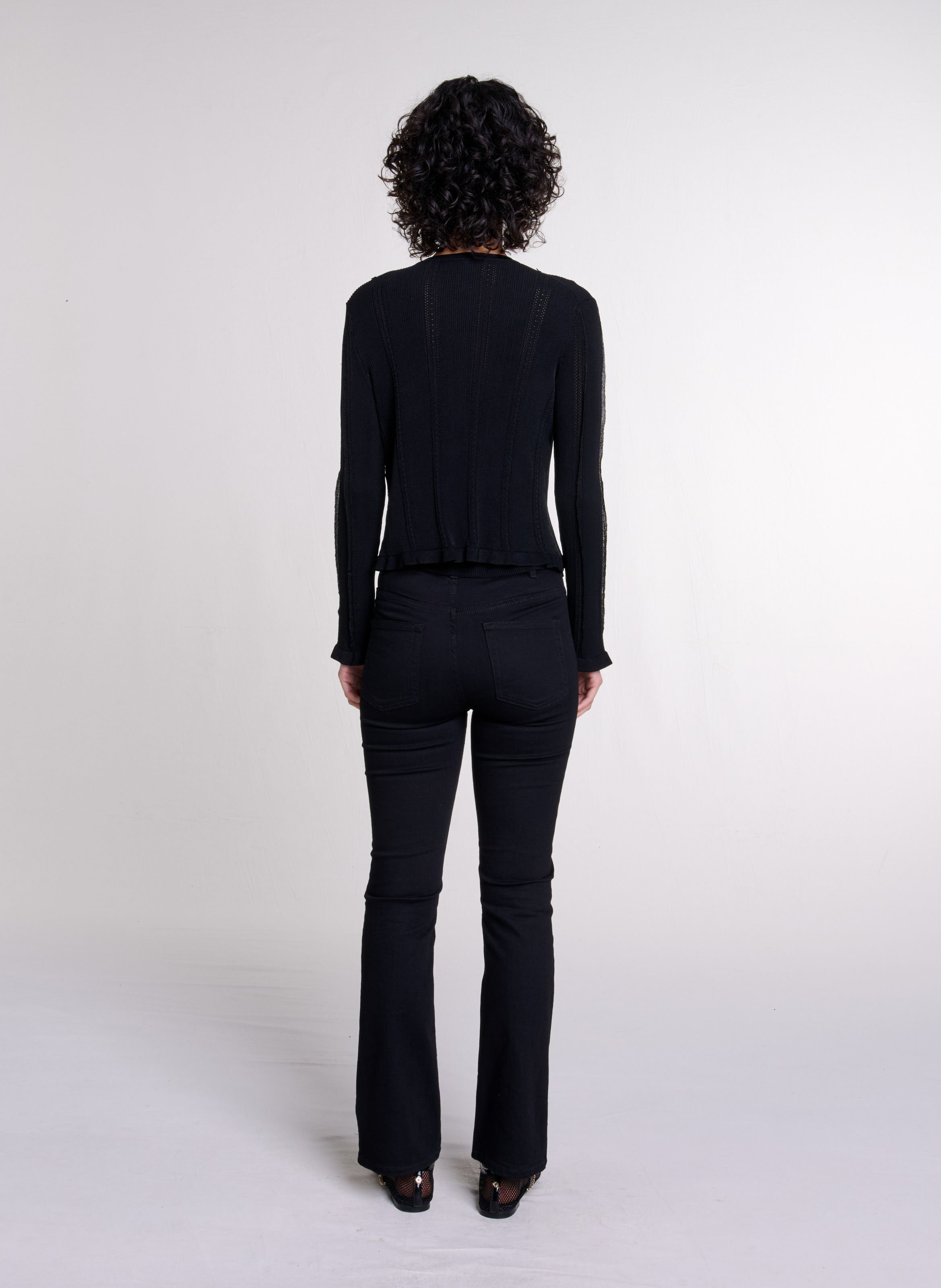 Cardigan droit col rond en maille ajourée MAJE Noir