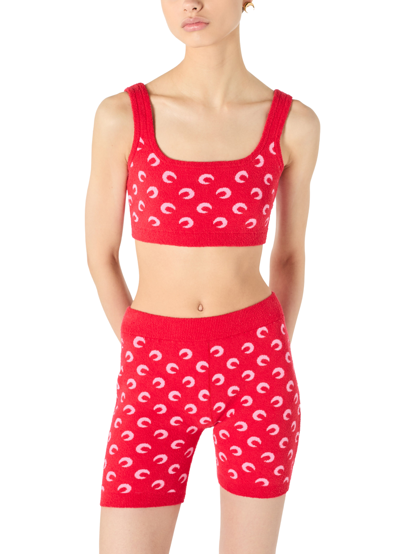 Moon printed jacquard bouclette mini shorts organic cotton MARINE SERRE Red