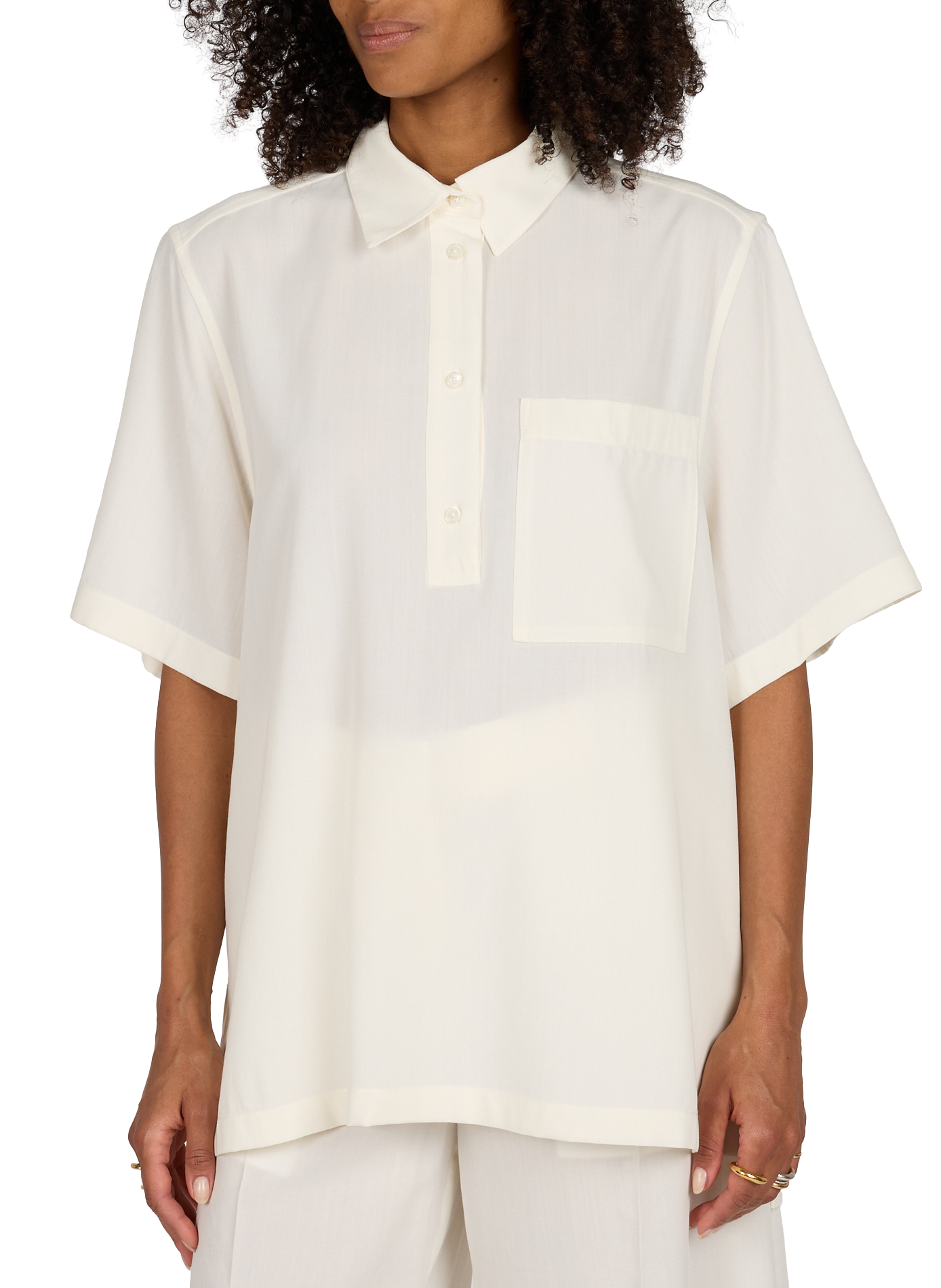 Weites Blusenshirt mit kurzen, einfarbigen Ärmeln TOTEME Beige