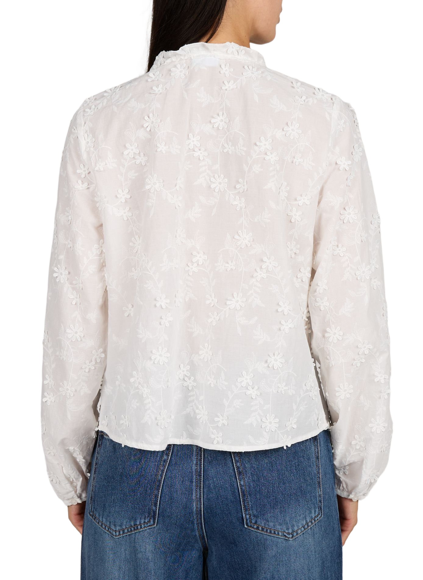 Blouse with floral embroidery in cotton OBJECT White