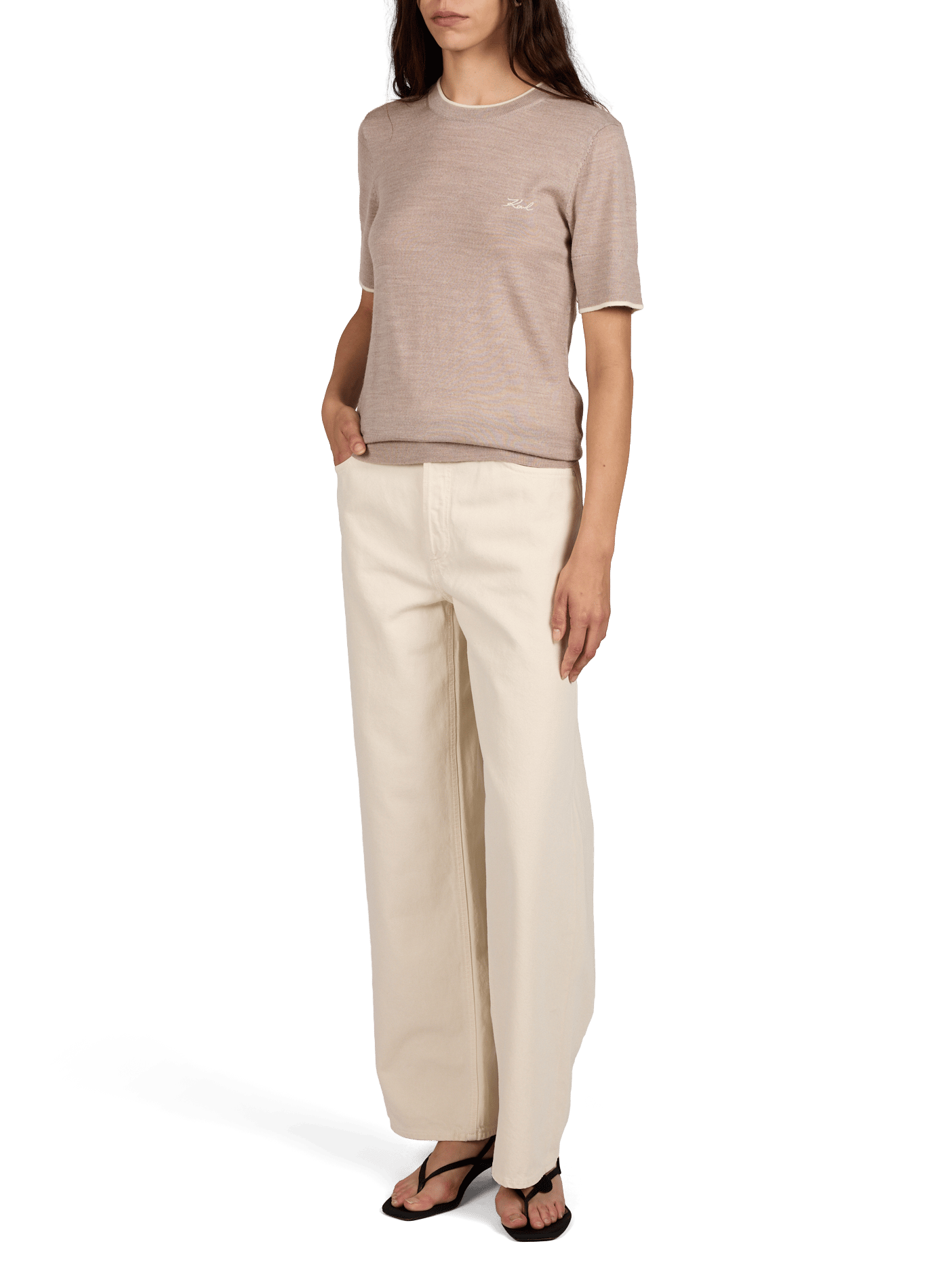 Short-sleeved wool sweater KARL LAGERFELD Beige