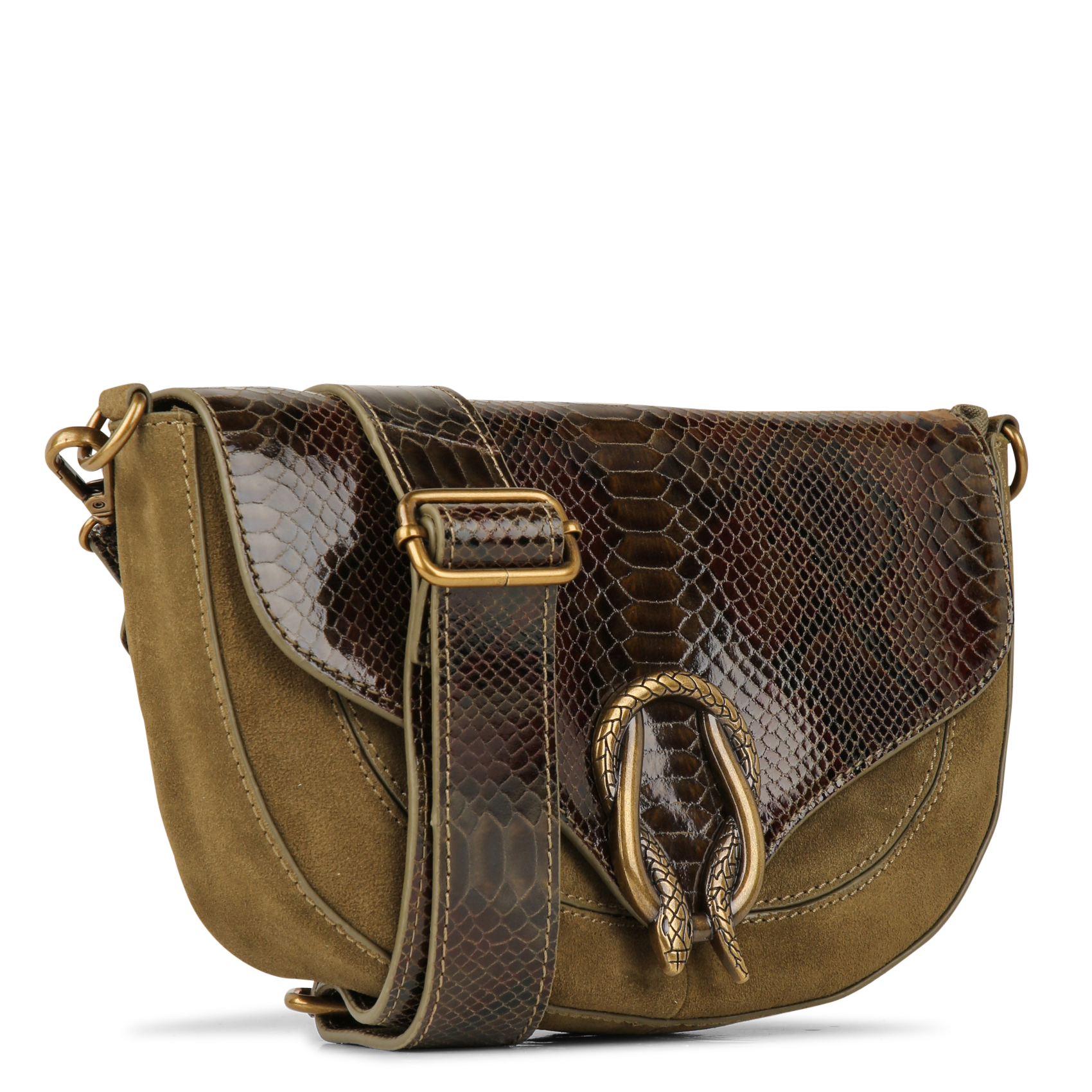 Sac bandoulière bi-matière en cuir leon MAISON 123 Kaki
