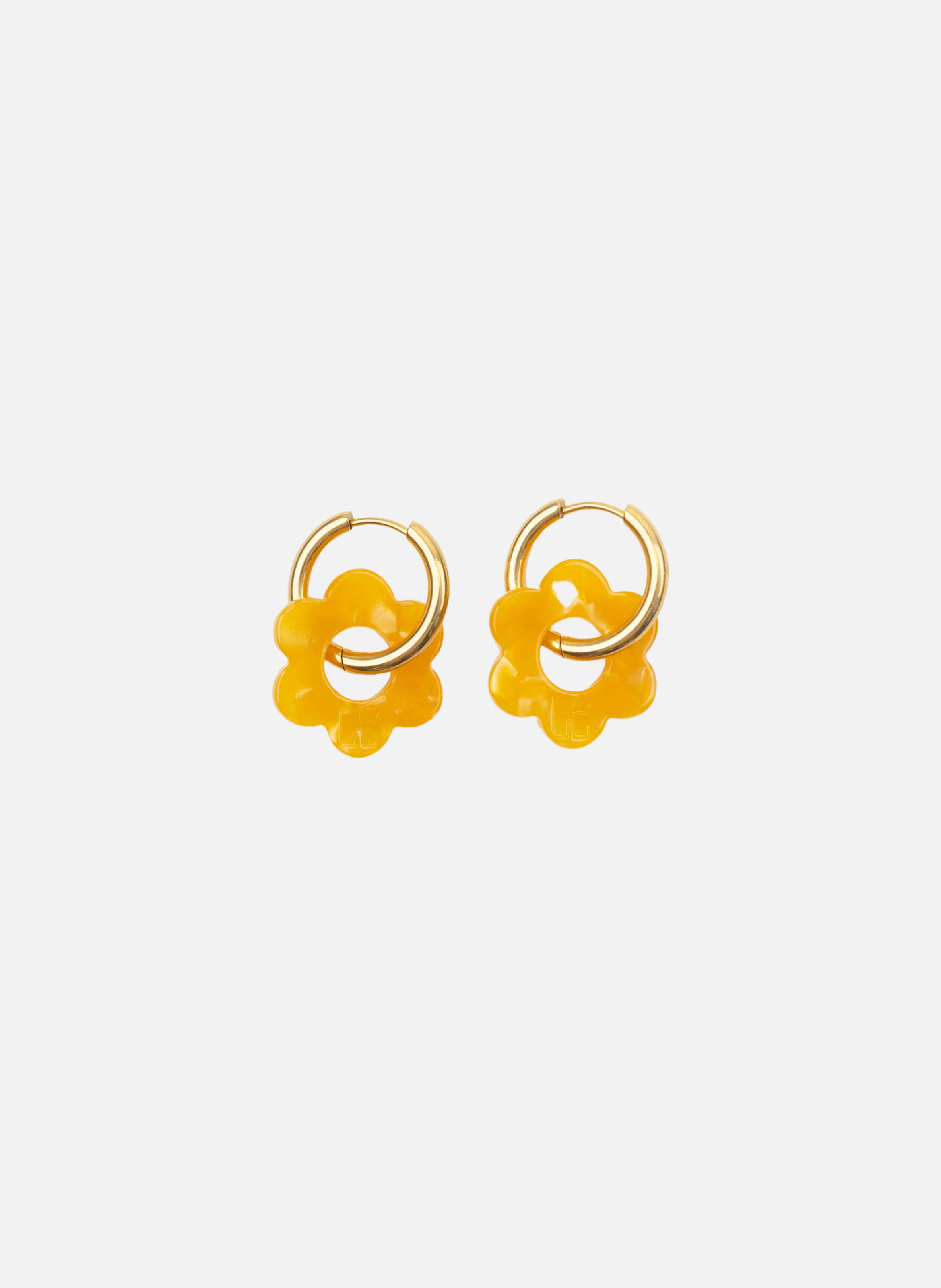 Boucles d'oreilles Baby Fleurette avec anneaux en acier inoxydable doré OrangeKURAGE GINZA