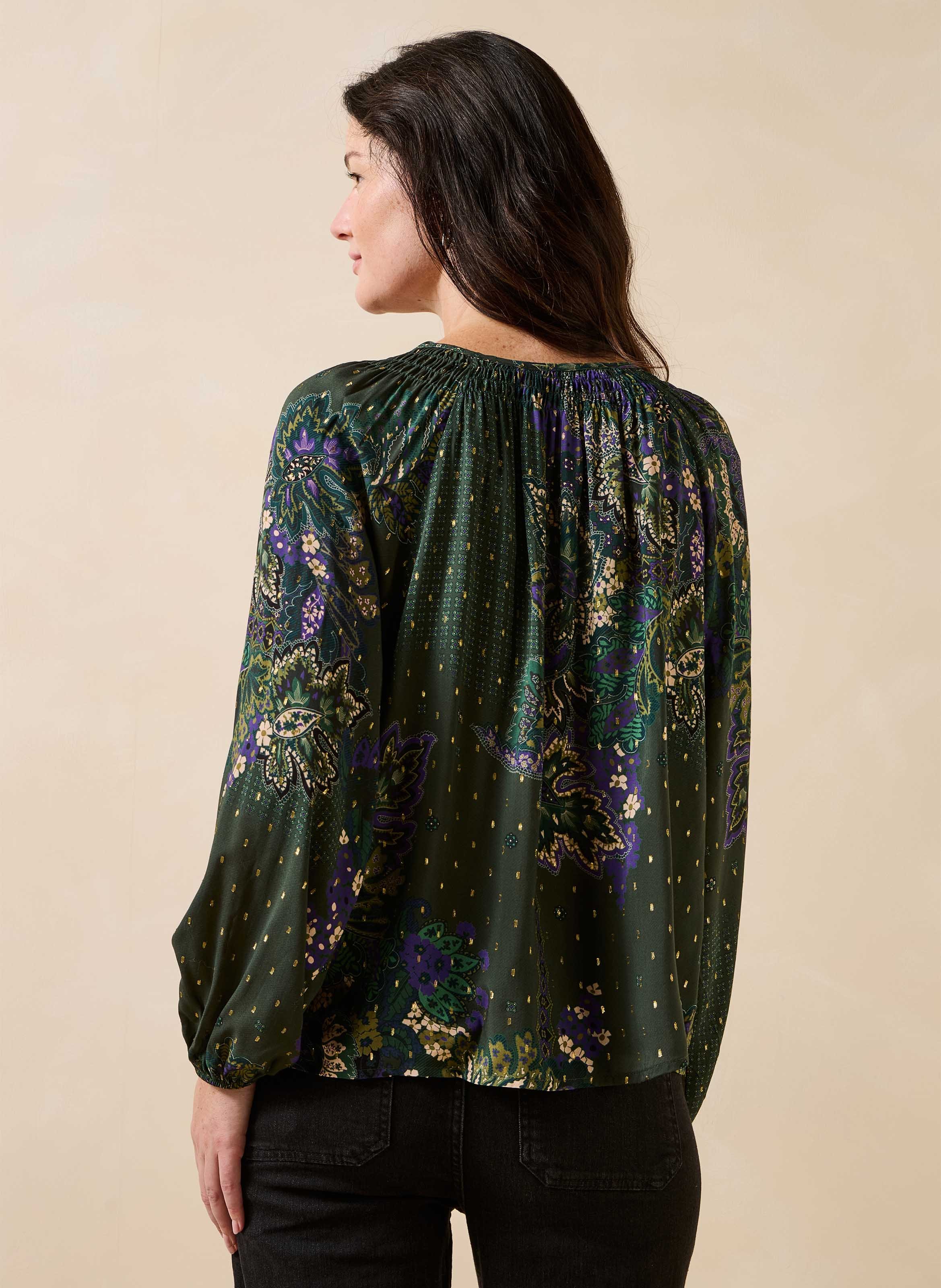 Geprinte blouse met Tunesische hals LA FEE MARABOUTEE Groen