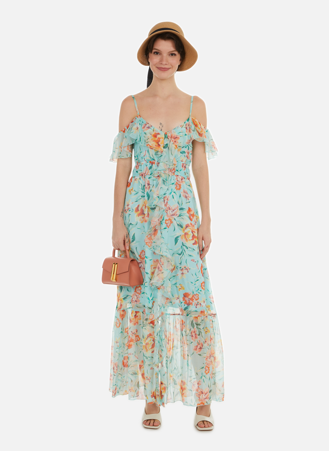 فستان مزين بالزهور من الفيسكوز والحرير GUESS