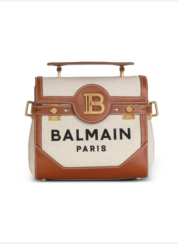 Sac b-buzz 23 en toile avec empiècements en cuir Beige by BALMAIN BALMAIN Sac b-buzz 23 en toile avec empiècements en cuir Beige