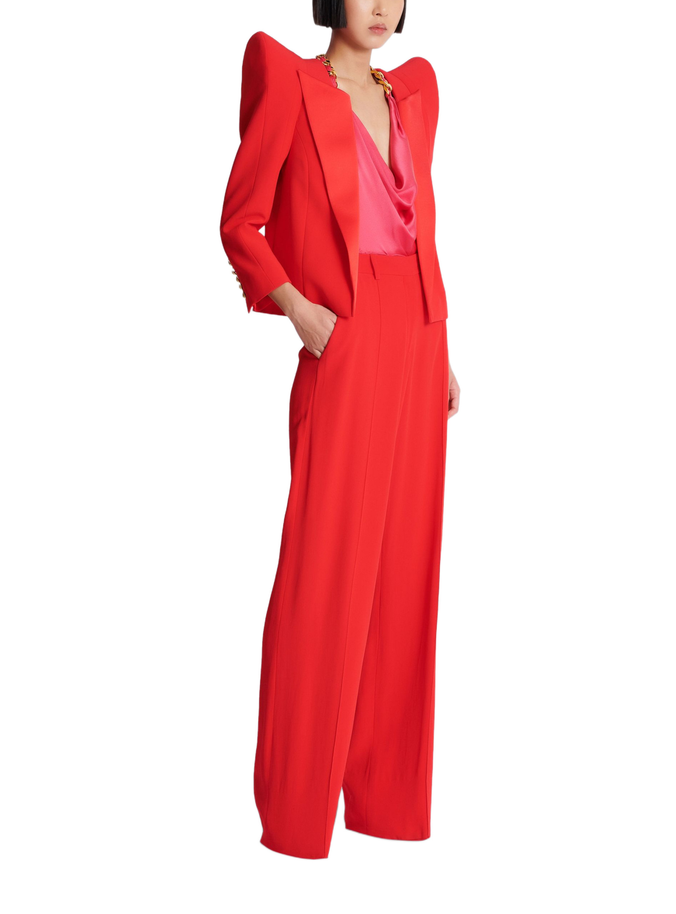 Spencer en crêpe à épaules structurées BALMAIN Rouge